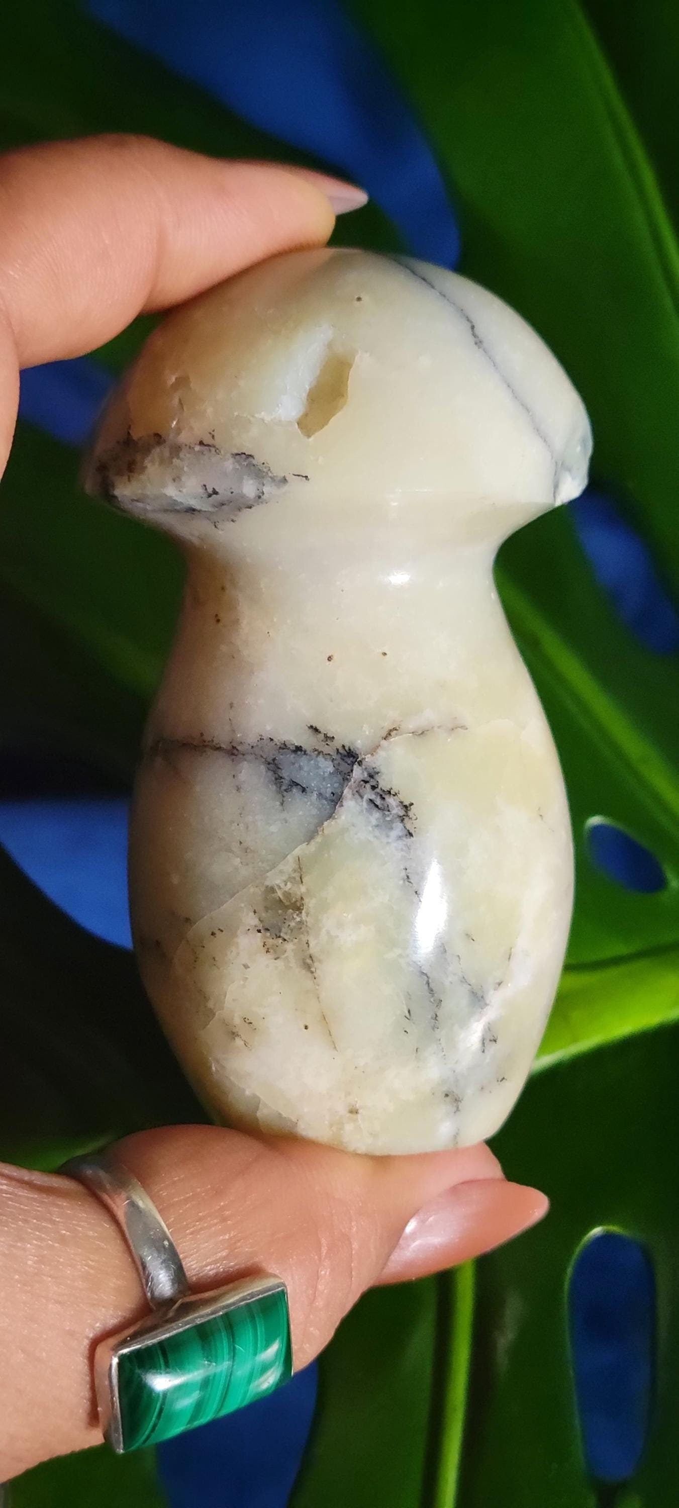Green Dendritic Opal Carved Mushroom | Magical Mushies | Fairy Garden | Crystal Collector | Birthday Christmas Gift Ideas