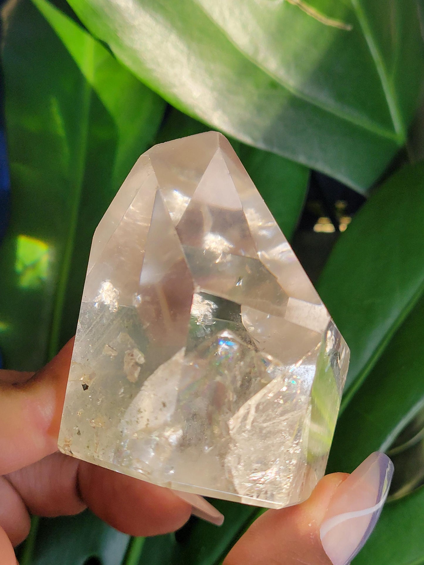 Stunning High Quality Polished Lemurian Water Clear Quartz Crystal Point with Chlorite and Lemurian Seeds -Home Decor-Collectors Piece-250g