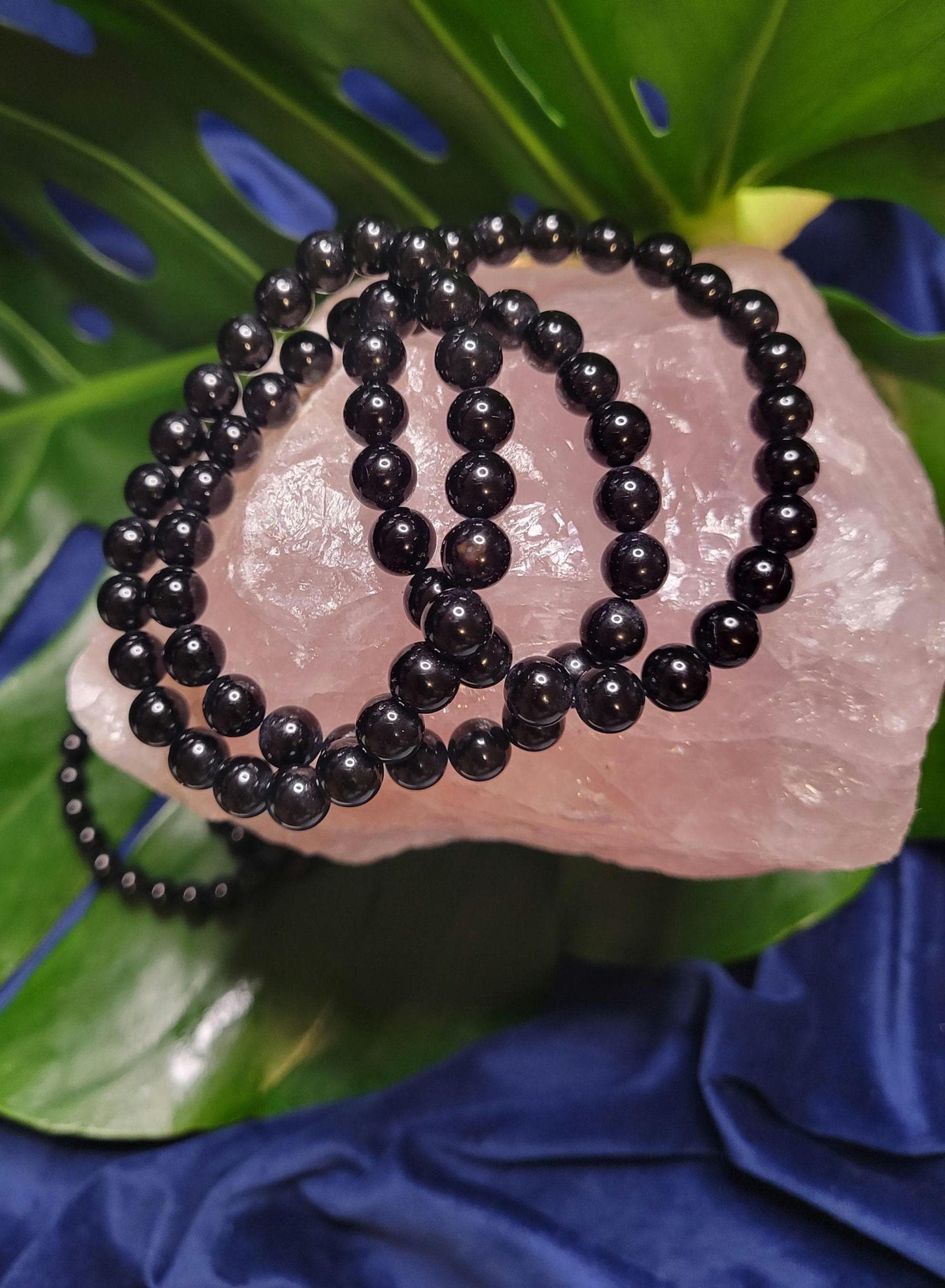 Black Onyx Crystal Beaded Bracelets - Wedding Party Anniversary Birthday Christmas Gift Ideas - 6mm