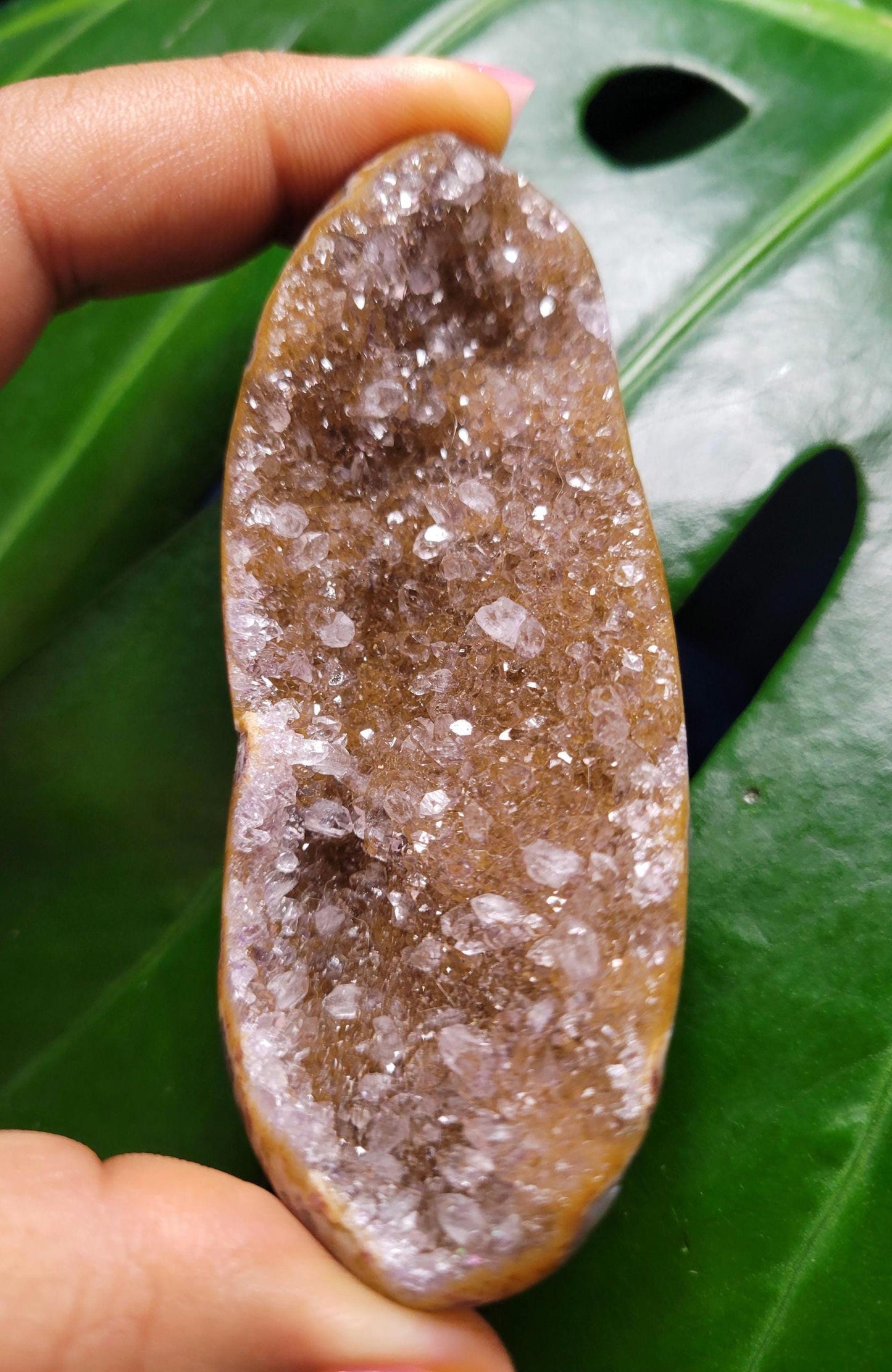 High Quality Galaxy Amethyst Shell with polished back from Uruguay - Home Decor - Crystal Collector - Gift Ideas - Gold - 55g