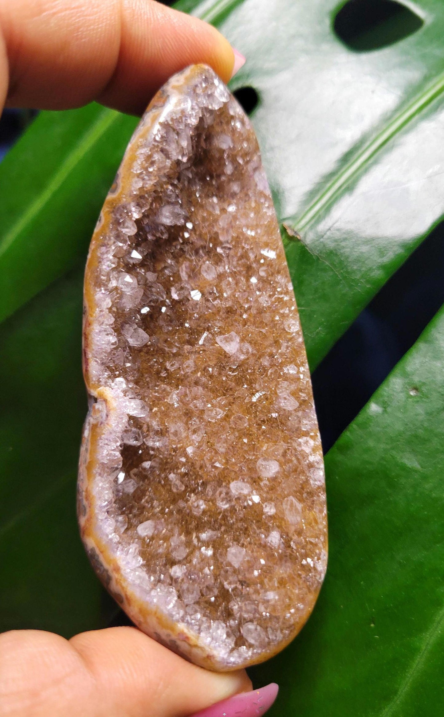 High Quality Galaxy Amethyst Shell with polished back from Uruguay - Home Decor - Crystal Collector - Gift Ideas - Gold - 55g