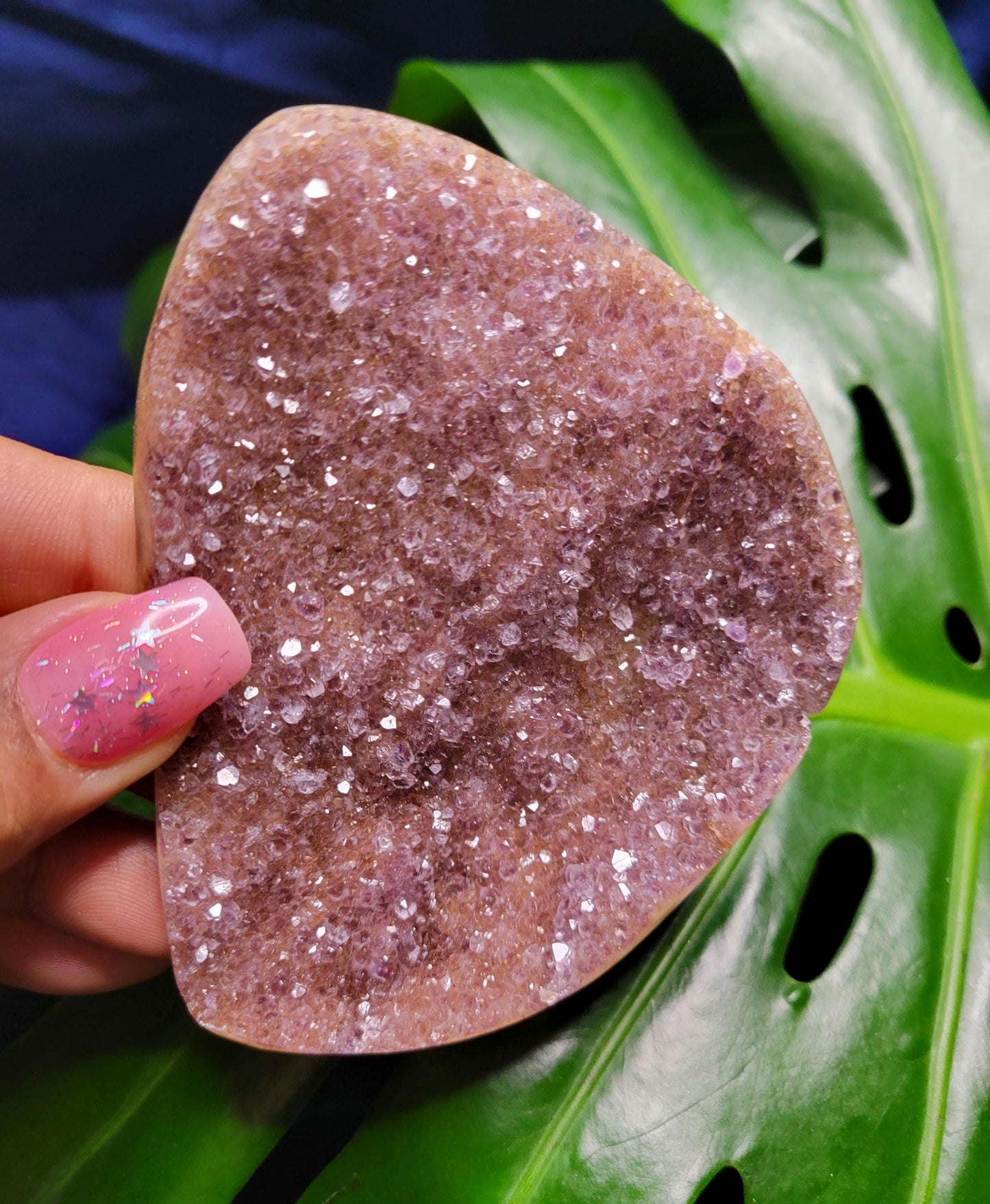 High Quality Galaxy Amethyst Shell with polished back from Uruguay - Home Decor-Crystal Collector-Gift Ideas - Red, Gold and Purple - 122g