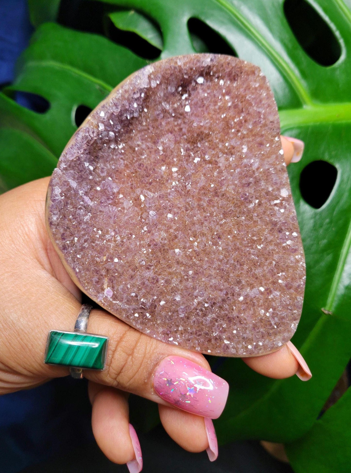 High Quality Galaxy Amethyst Shell with polished back from Uruguay - Home Decor-Crystal Collector-Gift Ideas - Red, Gold and Purple - 122g