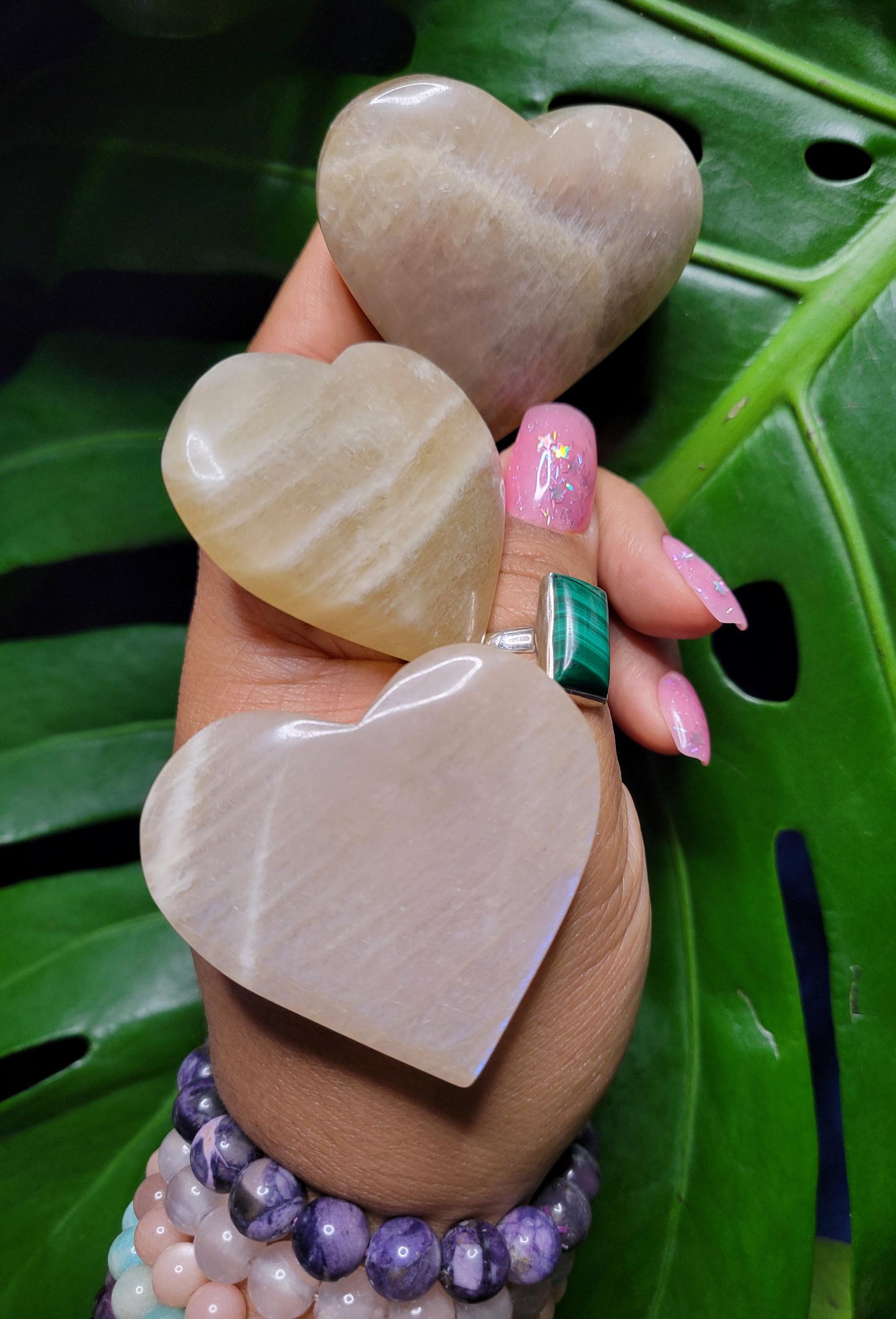 Moonstone Hearts with great Blue Flash | Your Pick | Meditation Pocket Size Crystals | Home Decor | Birthday or Valentines Day Love Gift