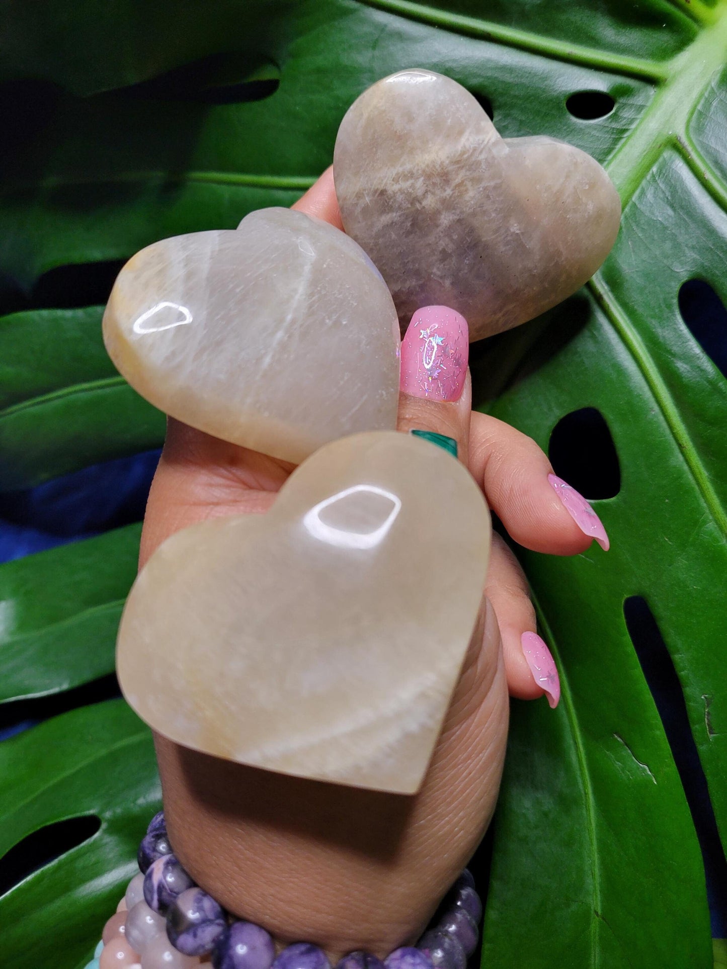 Moonstone Hearts with great Blue Flash | Your Pick | Meditation Pocket Size Crystals | Home Decor | Birthday or Valentines Day Love Gift