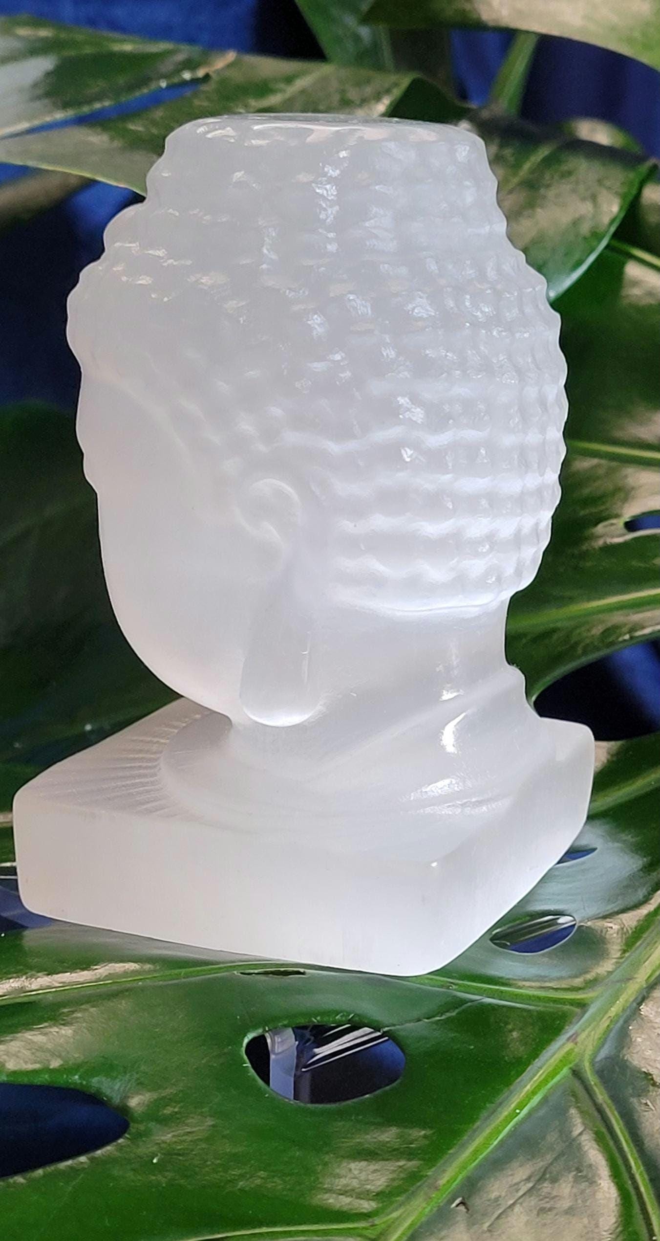 Selenite Buddha Head Crystal Carving|Space and Crystal Cleanser|Crystal Collector|Home Decor|Meditation|Gift ideas|Calming and Purifying