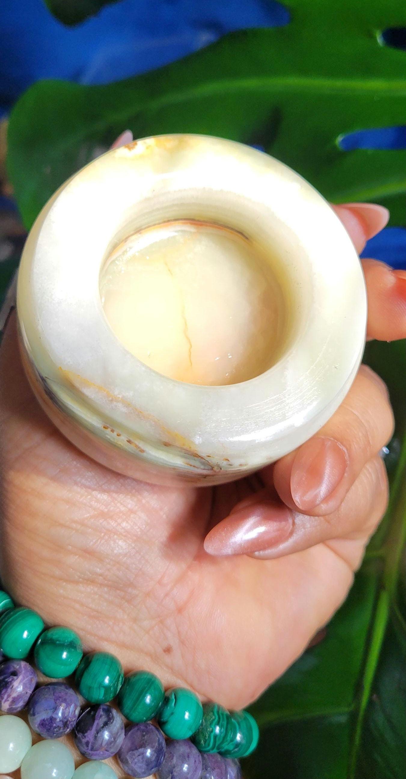 Green Onyx Crystal Sphere Stand | Candle Holder | Jewelry Bowl |Banding | From Pakistan | Home Decor | Birthday Anniversary Christmas Gift
