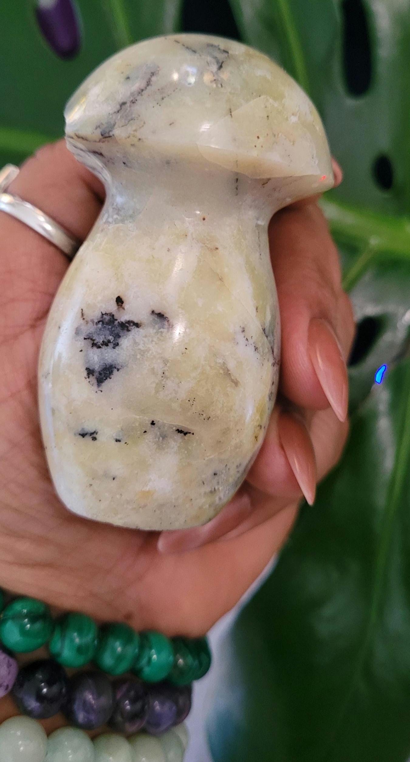 Green Dendritic Opal Carved Mushroom | Magical Mushies | Fairy Garden | Crystal Collector | Birthday Christmas Gift Ideas