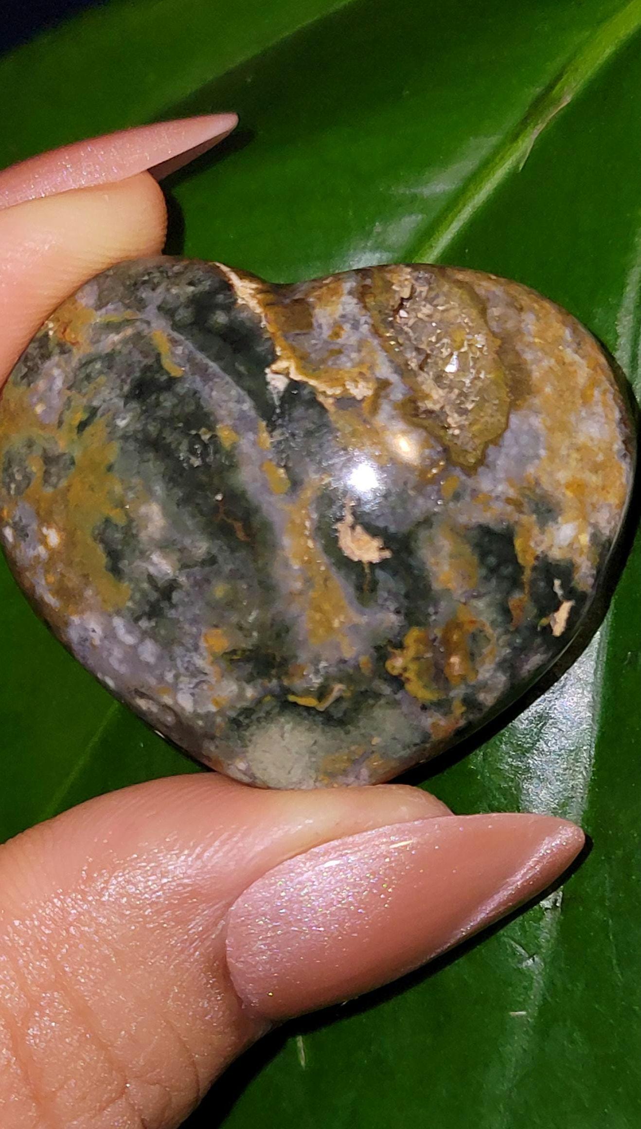 Ocean Jasper Carved Crystal Hearts from Madagascar | Birthday Anniversary Christmas Love Gift Ideas | Crystal Carvings | Your Pick