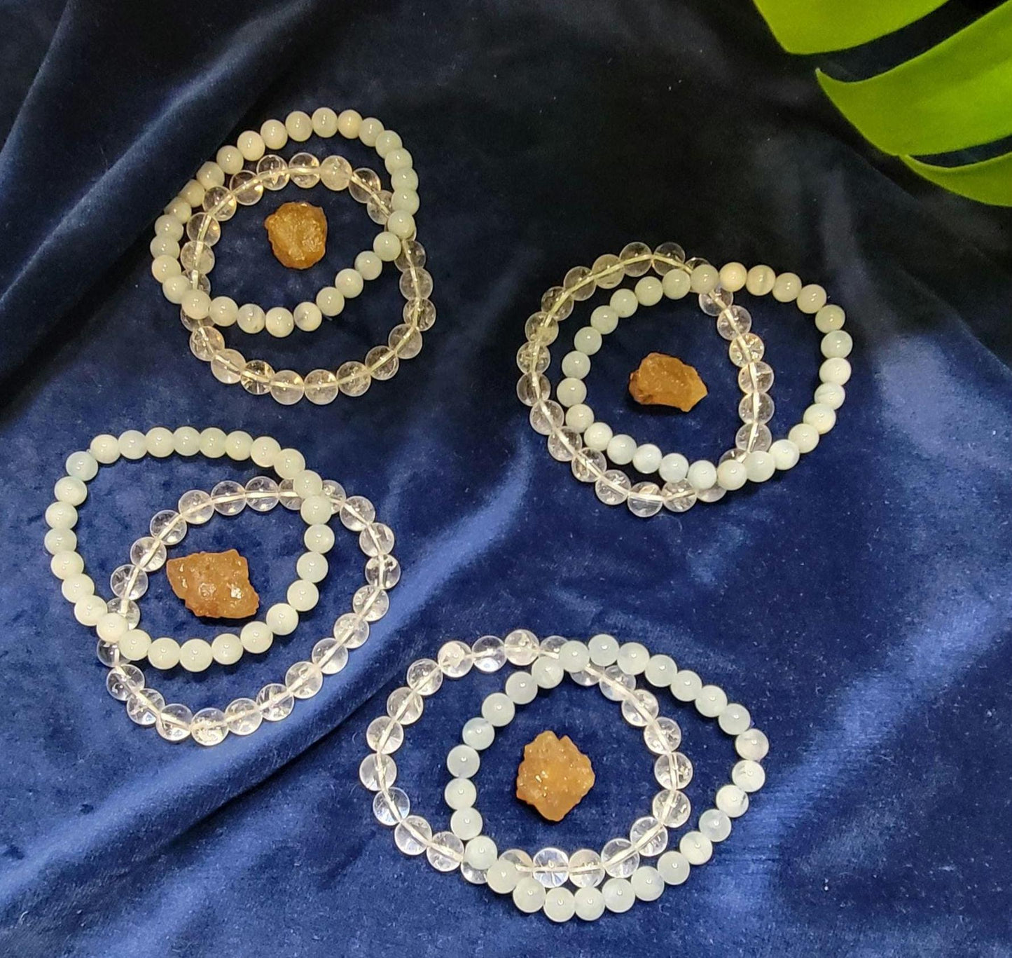 Set of (3) Enlightenment Gift Set | 7&8mm Crystal Bead Bracelets with Citrine Nugget from Morocco|Gift Ideas|Aquamarine Clear Quartz Citrine