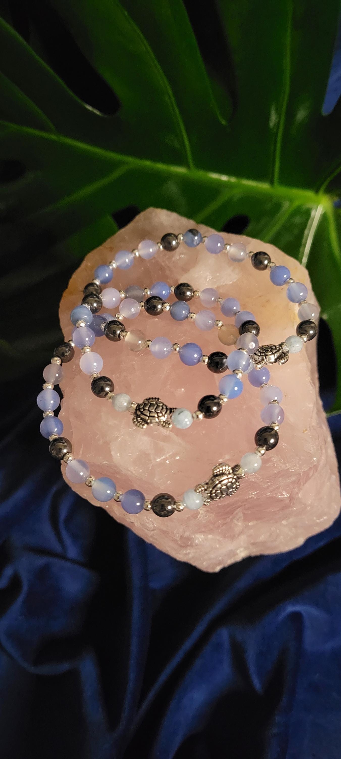 Manifest Peace & Tranquility | 6mm Chalcedony One-of-a-kind Crystal Bracelet | Gifts for him and her | Handmade Dainty Jewelry | Blue