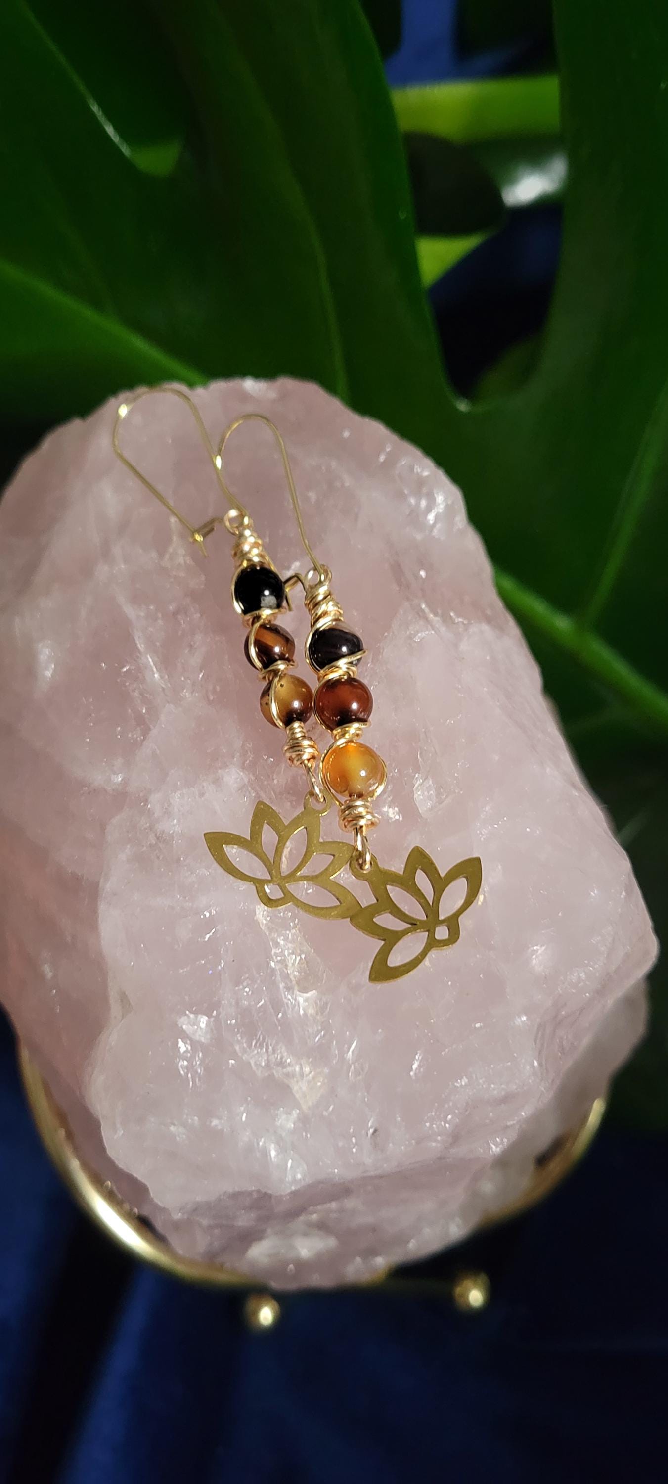 Handmade Dainty Drop Down Earrings | 6mm Crystal Beads & Lotus Flower | Unique Jewelry|Birthday or Valentines Day Love Gift | The Brandi Ann