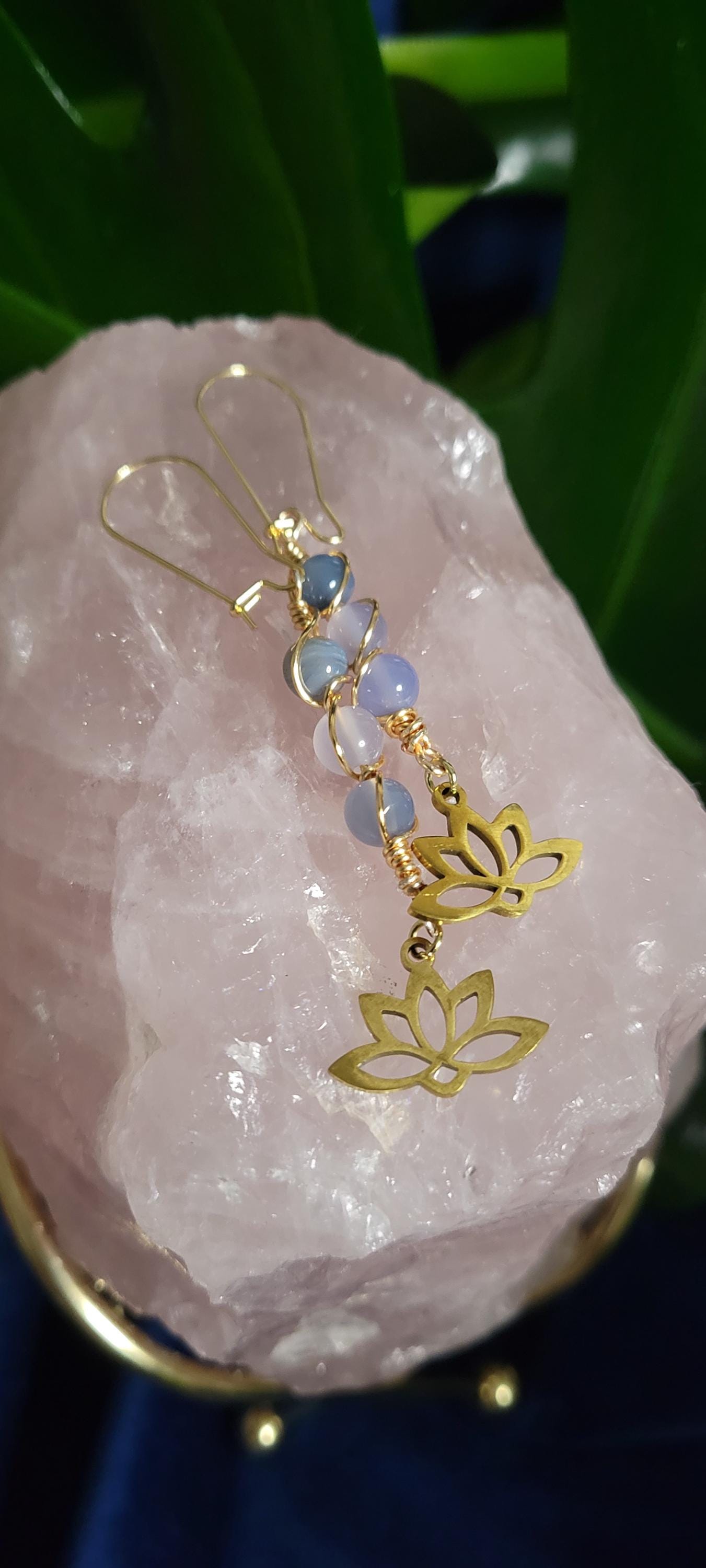 Handmade Dainty Drop Down Earrings | 6mm Crystal Beads & Lotus Flower | Unique Jewelry|Birthday or Valentines Day Love Gift | The Brandi Ann