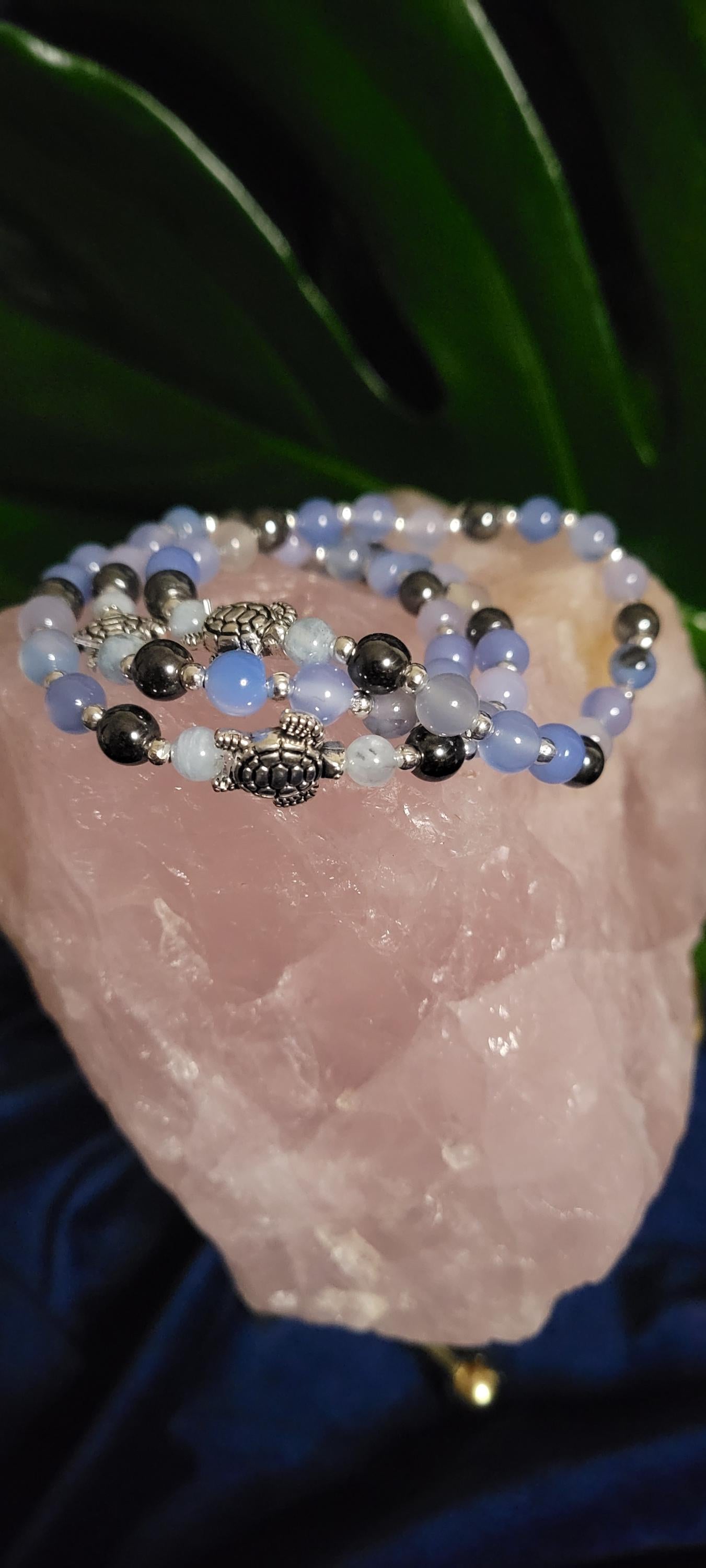 Manifest Peace & Tranquility | 6mm Chalcedony One-of-a-kind Crystal Bracelet | Gifts for him and her | Handmade Dainty Jewelry | Blue