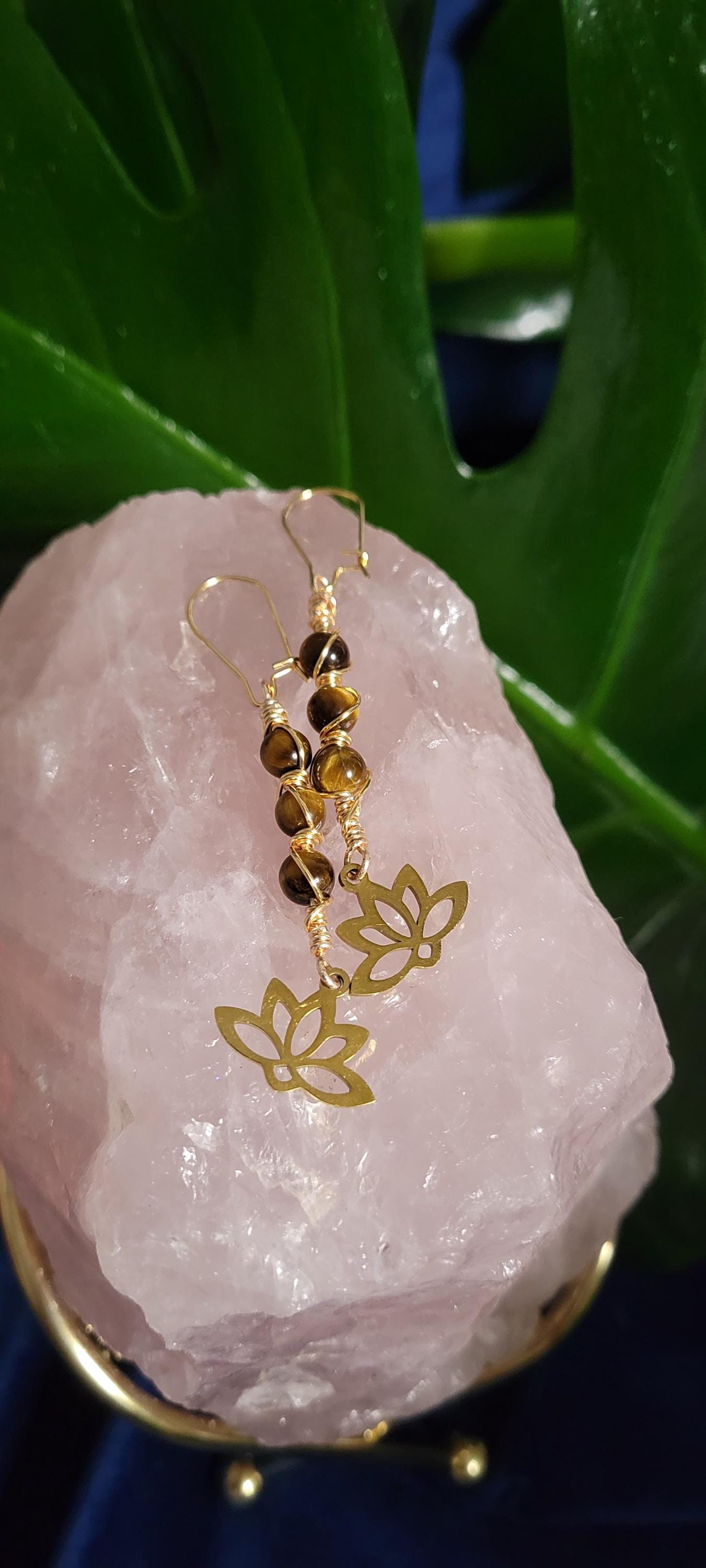 Handmade Dainty Drop Down Earrings | 6mm Crystal Beads & Lotus Flower | Unique Jewelry|Birthday or Valentines Day Love Gift | The Brandi Ann