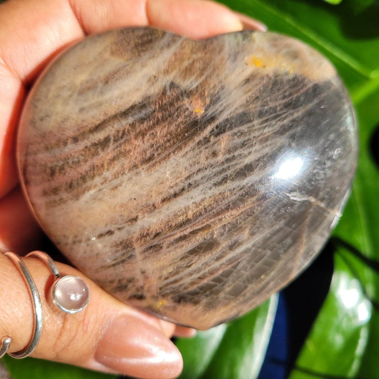 Black Moonstone | Puffy Heart Carving with Stand | Crystal Collector | Home Decor | Birthday Valentines Day Love Gift | Crown Chakra | 348g