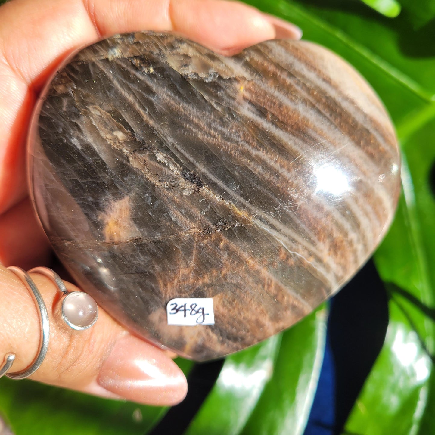 Black Moonstone | Puffy Heart Carving with Stand | Crystal Collector | Home Decor | Birthday Valentines Day Love Gift | Crown Chakra | 348g