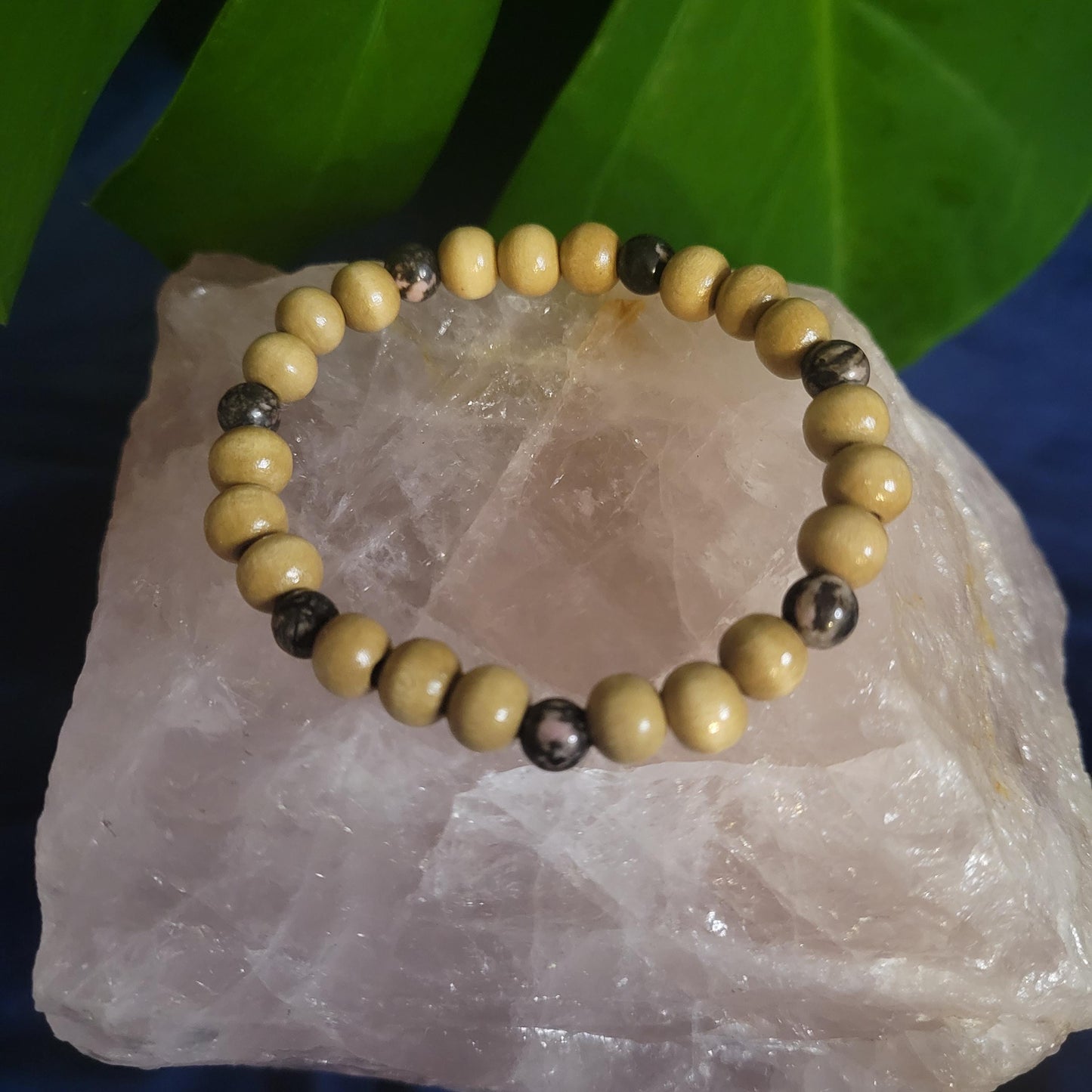Dainty Bracelet Set with Hello Kitty Bead Charm | Rhodonite & Rose Quartz | Handmade Jewelry | Valentines Love Gift | Pastel Pink | Unique