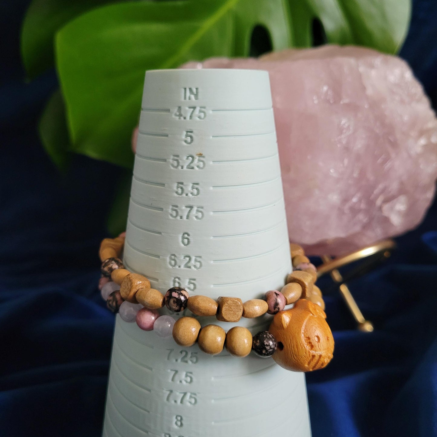 Dainty Bracelet Set with Hello Kitty Bead Charm | Rhodonite & Rose Quartz | Handmade Jewelry | Valentines Love Gift | Pretty Pastel Pink