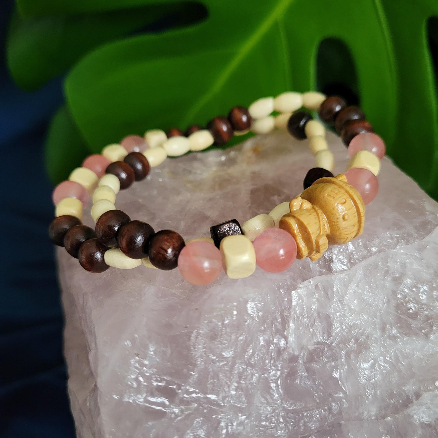 Dainty Bracelet Set with Hello Kitty Bead Charm | Cherry Quartz Crystal Beads | Handmade Jewelry | Valentines Love Gift | Pretty in Pastels