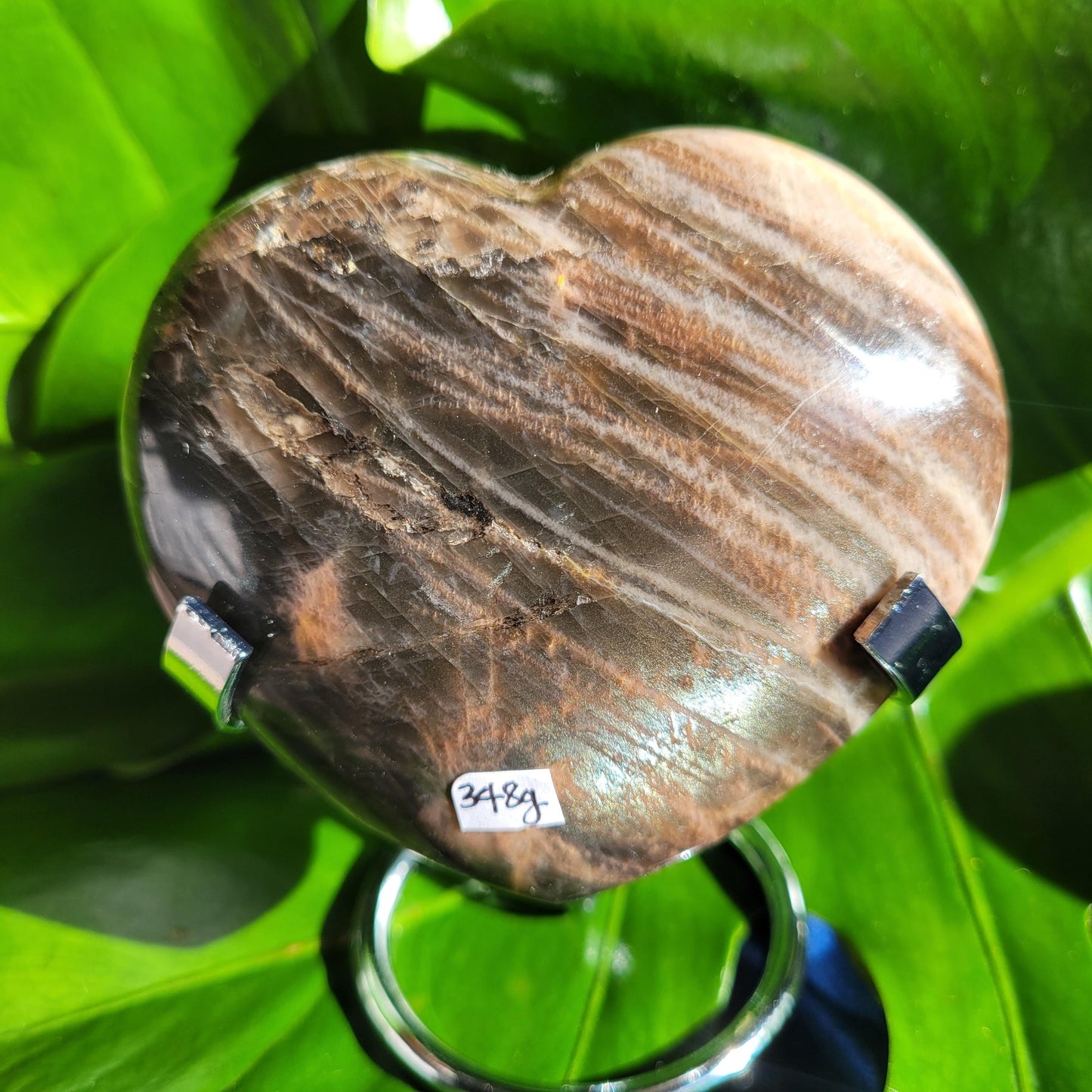 Black Moonstone | Puffy Heart Carving with Stand | Crystal Collector | Home Decor | Birthday Valentines Day Love Gift | Crown Chakra | 348g
