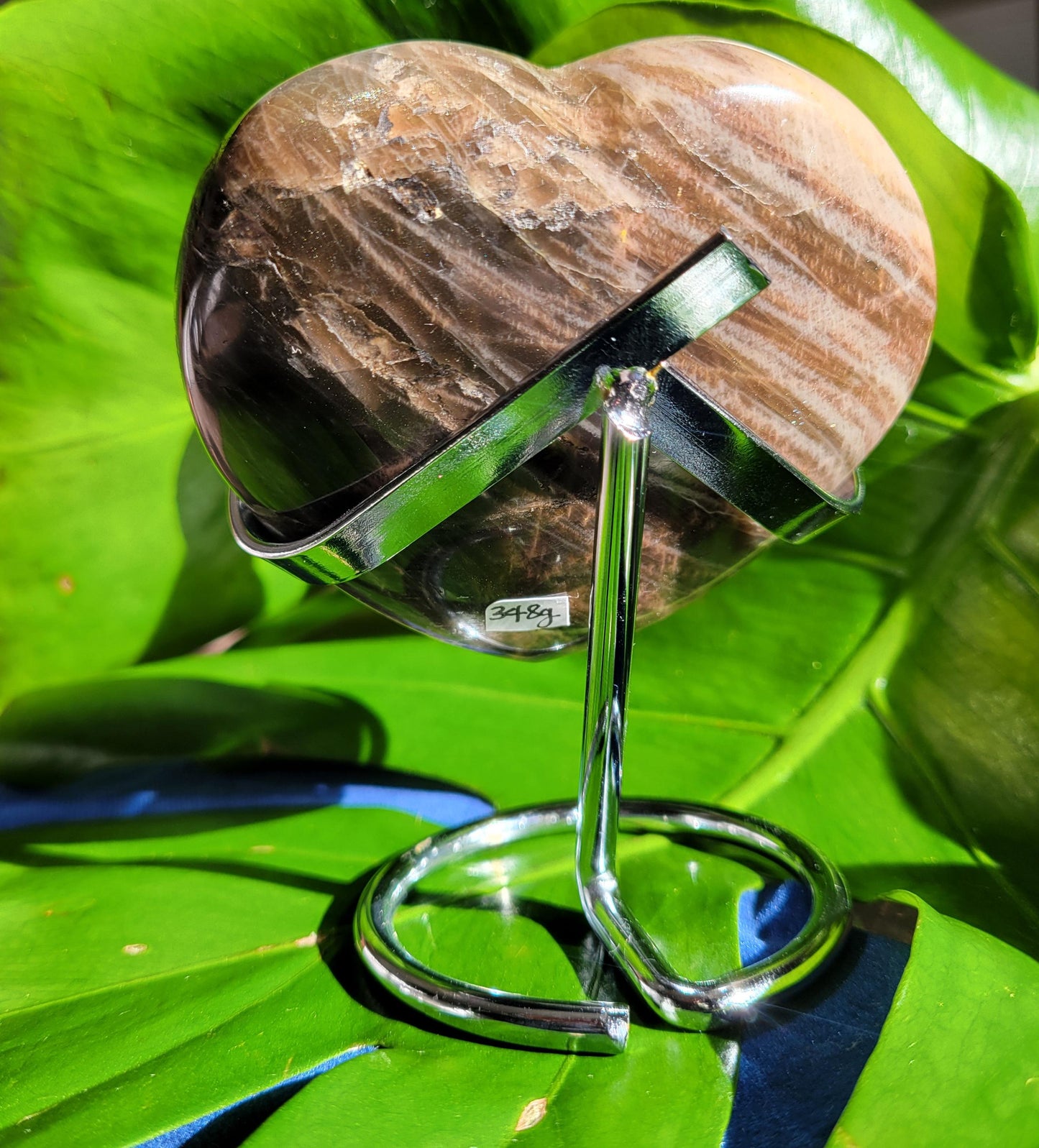 Black Moonstone | Puffy Heart Carving with Stand | Crystal Collector | Home Decor | Birthday Valentines Day Love Gift | Crown Chakra | 348g