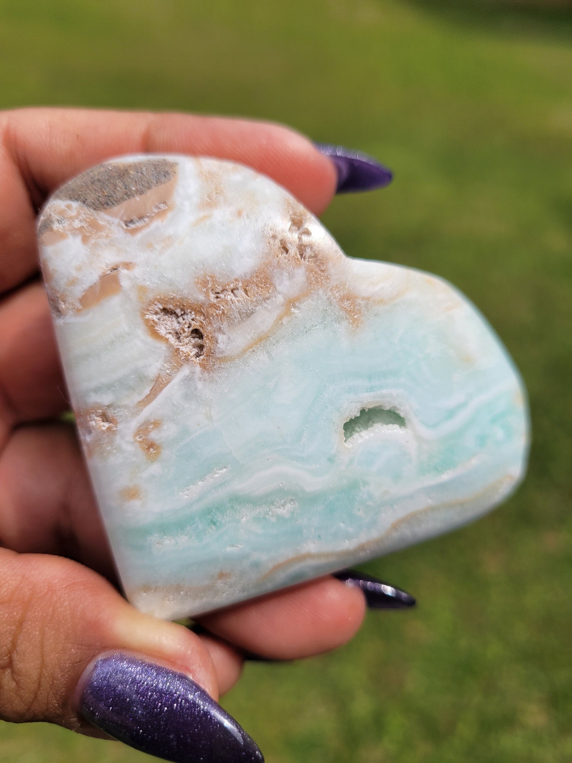 Beautiful Caribbean Calcite Heart Carving | Crystal Collector | Vibrant Beachy Colors with Clam Energy |Birthday or Valentines Day Love Gift