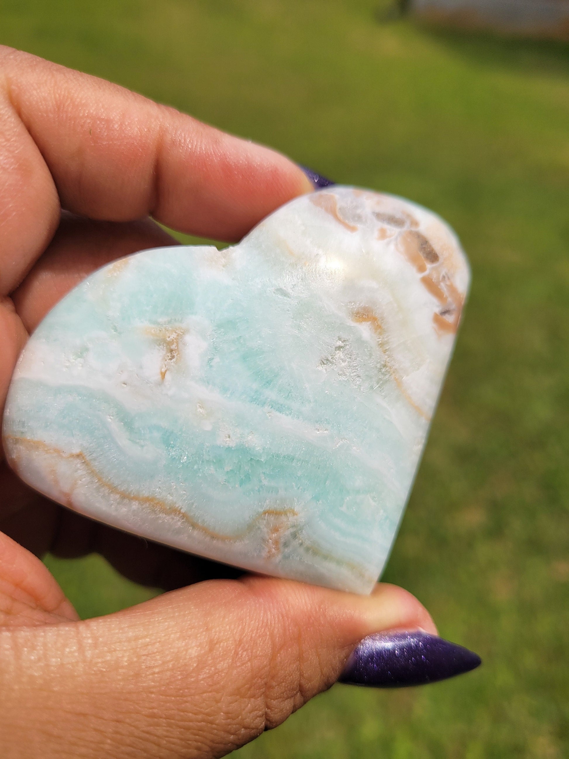 Beautiful Caribbean Calcite Heart Carving | Crystal Collector | Vibrant Beachy Colors with Clam Energy |Birthday or Valentines Day Love Gift