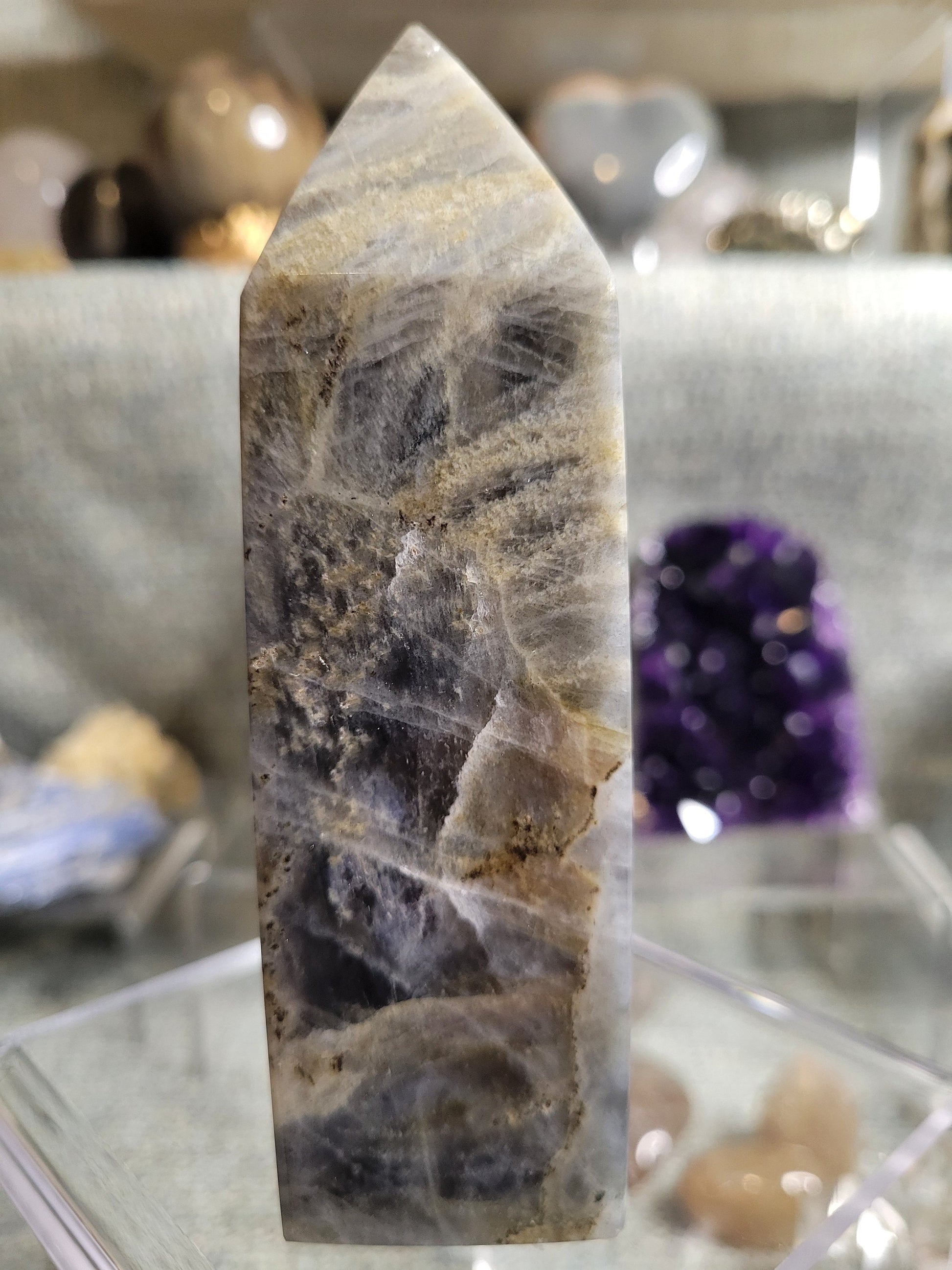 Gorgeous Purple & Pink Flash Labradorite Tower from Madagascar | Meditation Tool | Third Eye Chakra | Rainbow Flash | Crystal Collector Gift