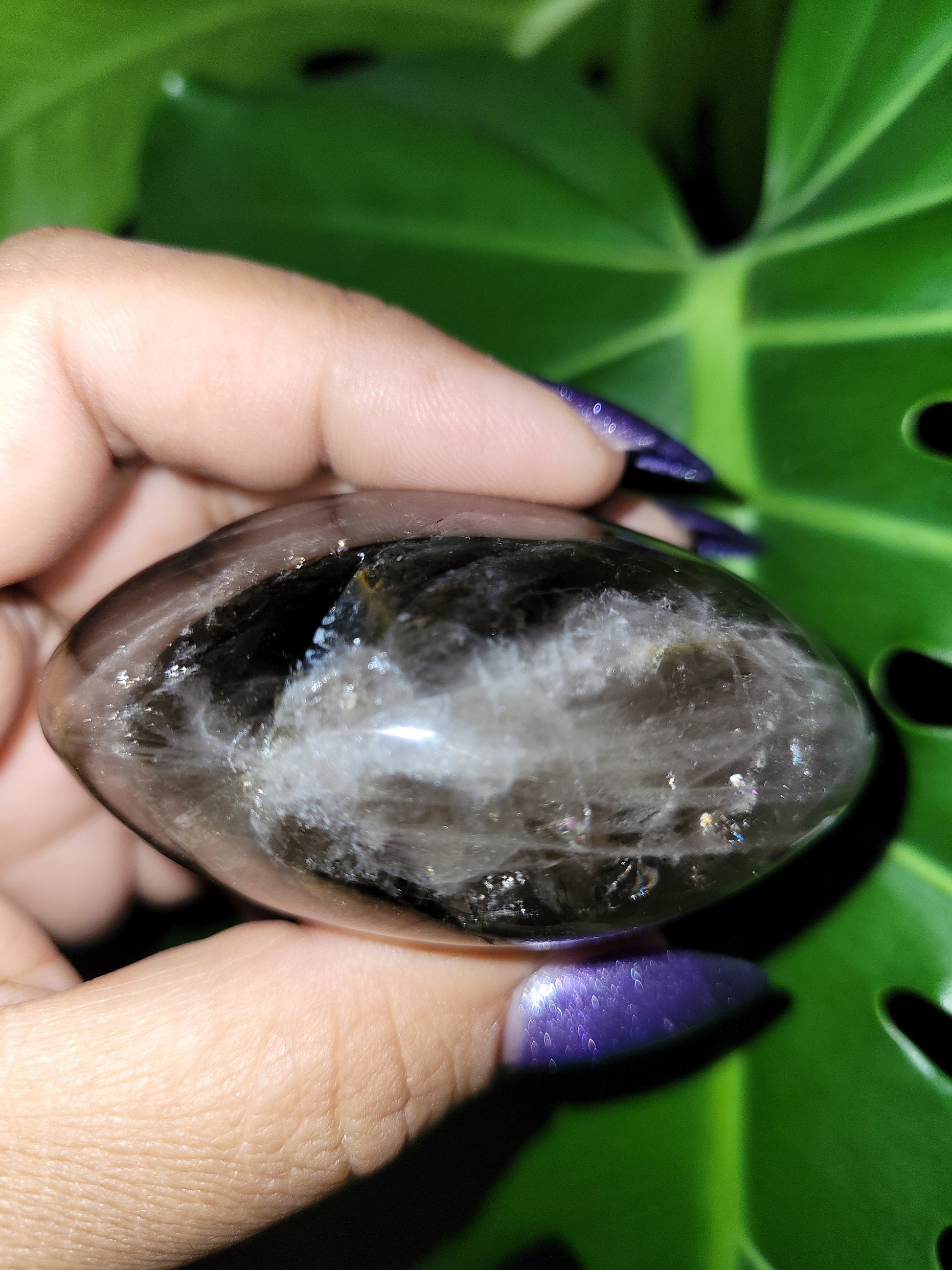 XL Exquisite High Quality Smoky Quartz gallet / palm stone crystal with Golden Healer