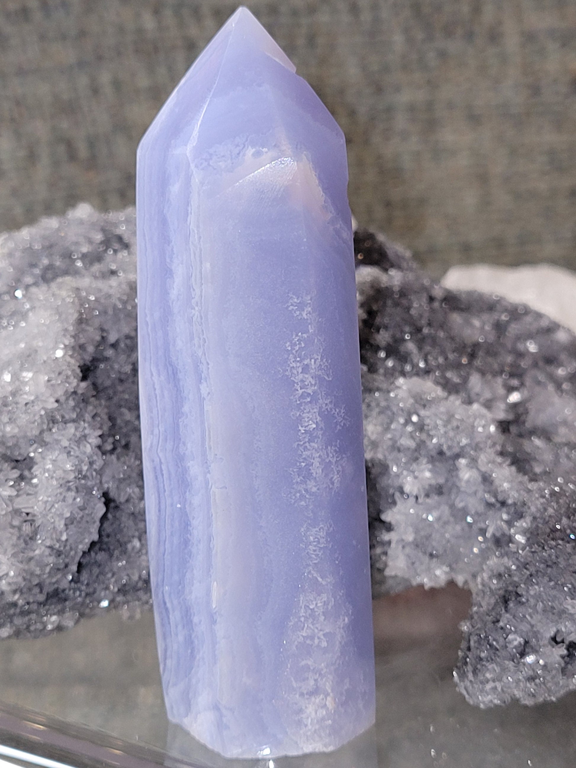 Beautiful Rare Blue Lace Agate Obelisk - Tower with beautiful banding.