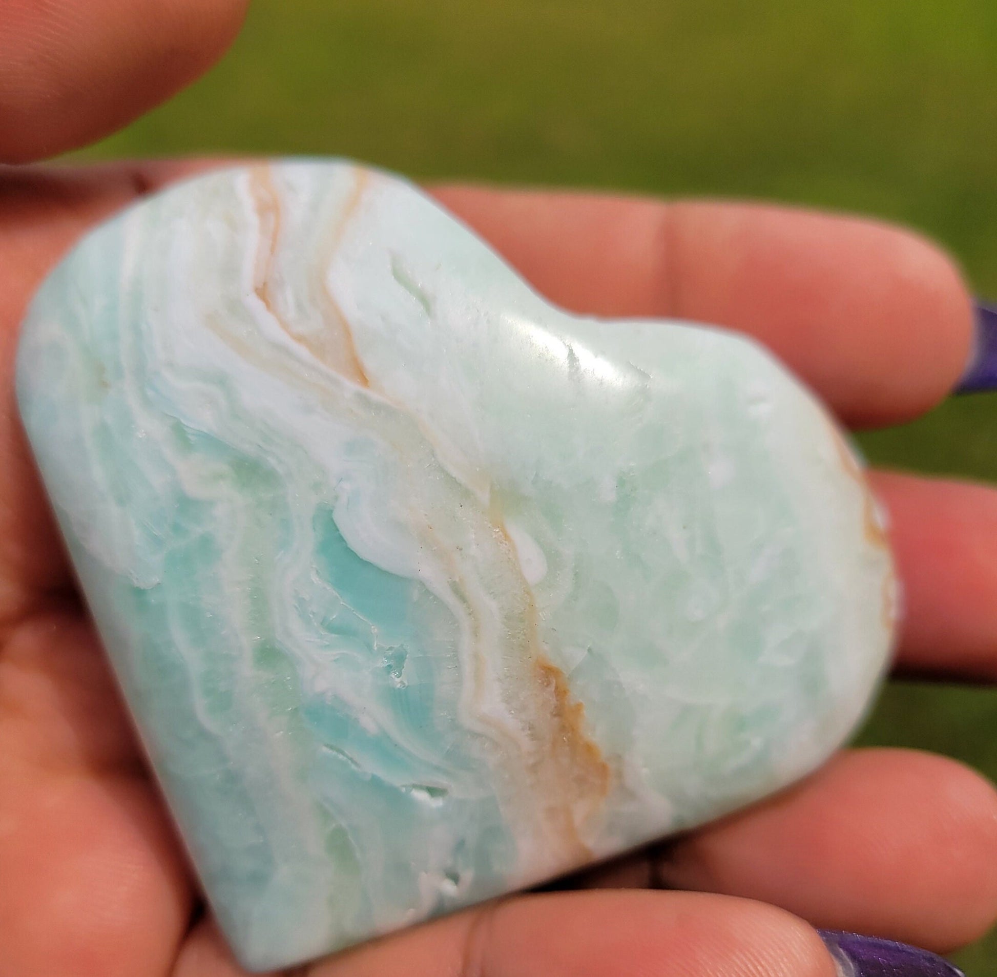 Beautiful Caribbean Calcite Heart Carving | Crystal Collector | Vibrant Beachy Colors with Clam Energy |Birthday or Valentines Day Love Gift