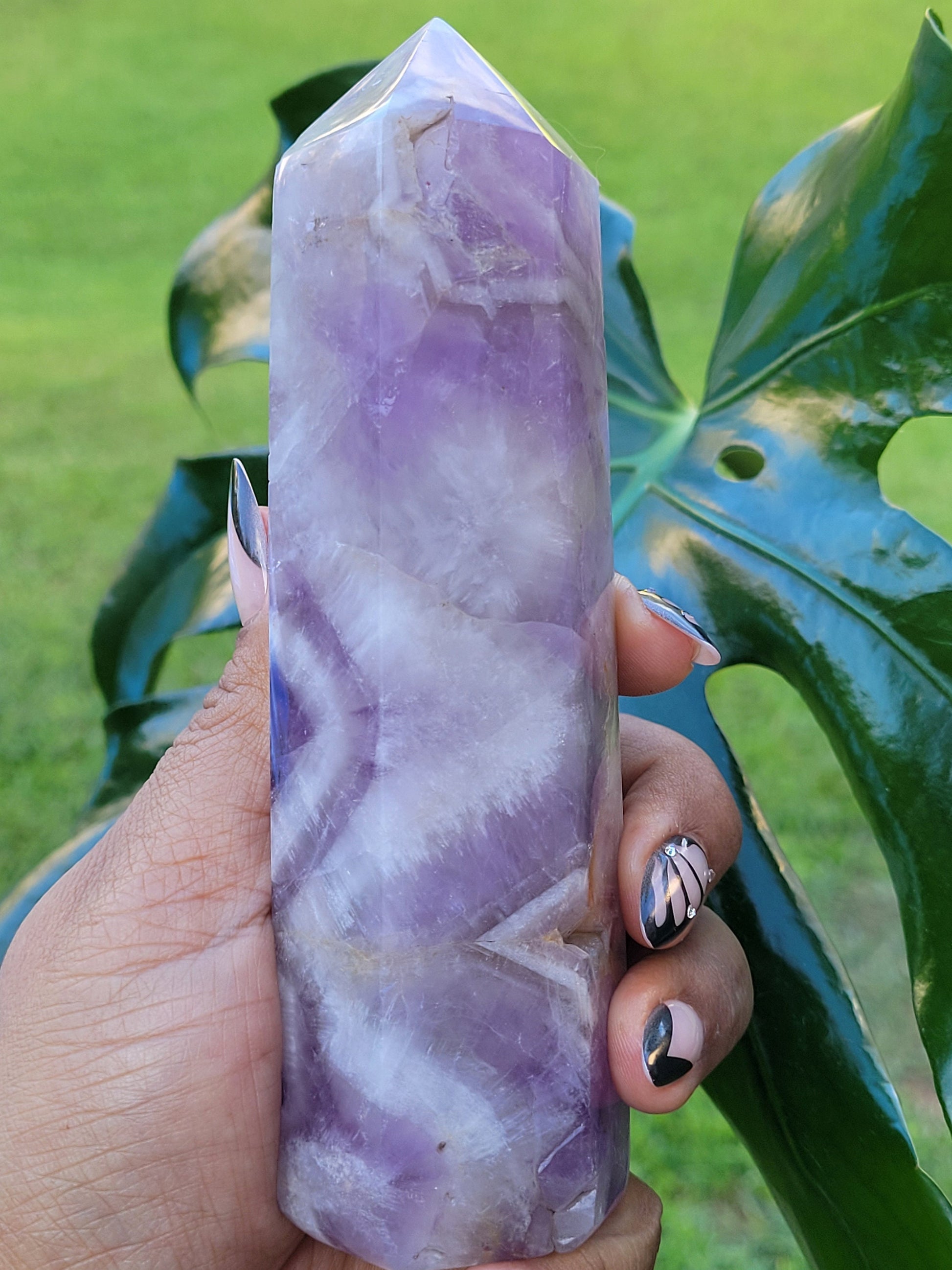 AAA Grade Purple Amethyst, Smoky Quartz with Golden Healer | Obelisk Tower | From Madagascar | Home Decor | Crystal Collector | Gift Ideas