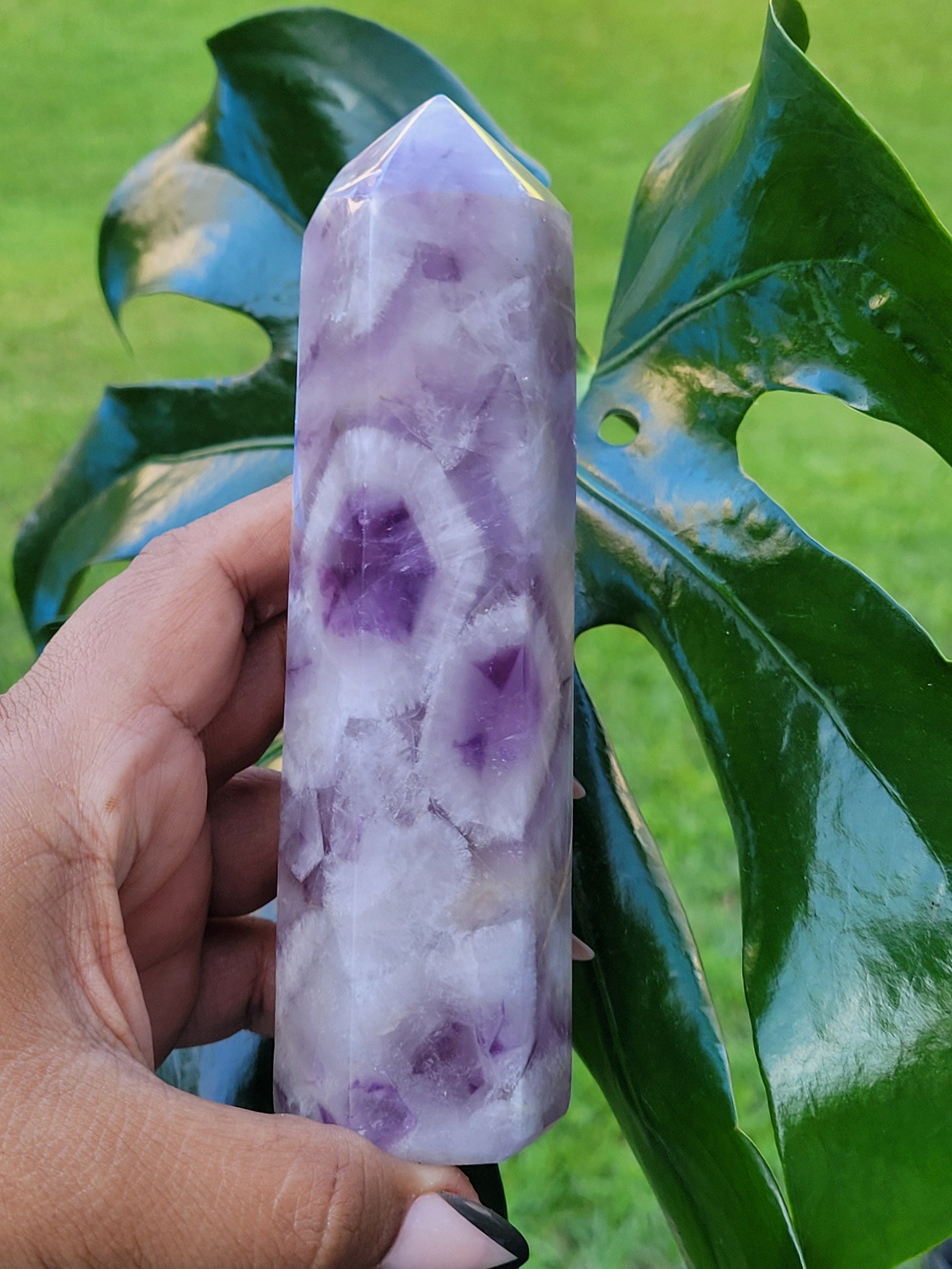 AAA Grade Purple Amethyst, Smoky Quartz with Golden Healer | Obelisk Tower | From Madagascar | Home Decor | Crystal Collector | Gift Ideas