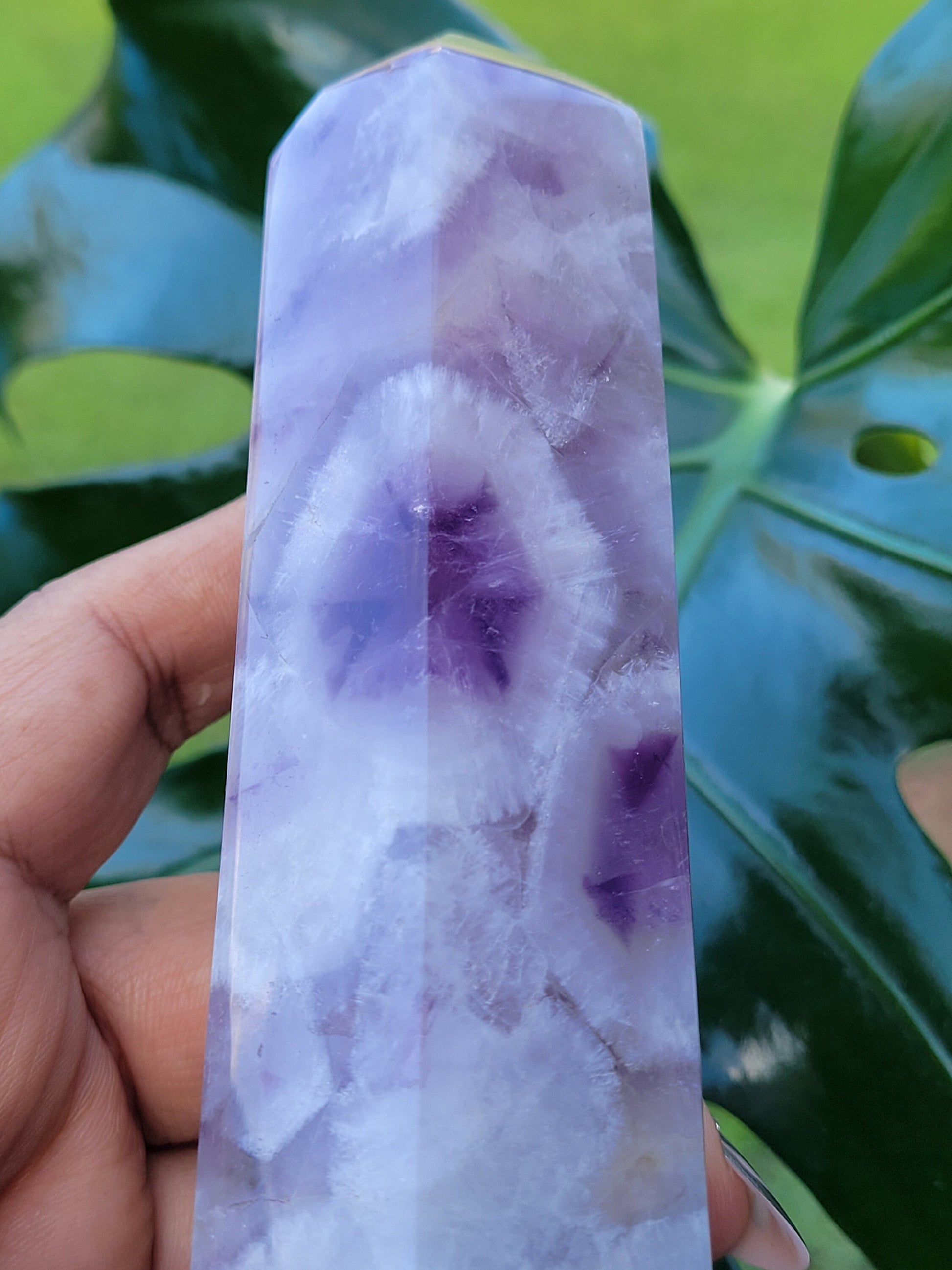 AAA Grade Purple Amethyst, Smoky Quartz with Golden Healer | Obelisk Tower | From Madagascar | Home Decor | Crystal Collector | Gift Ideas