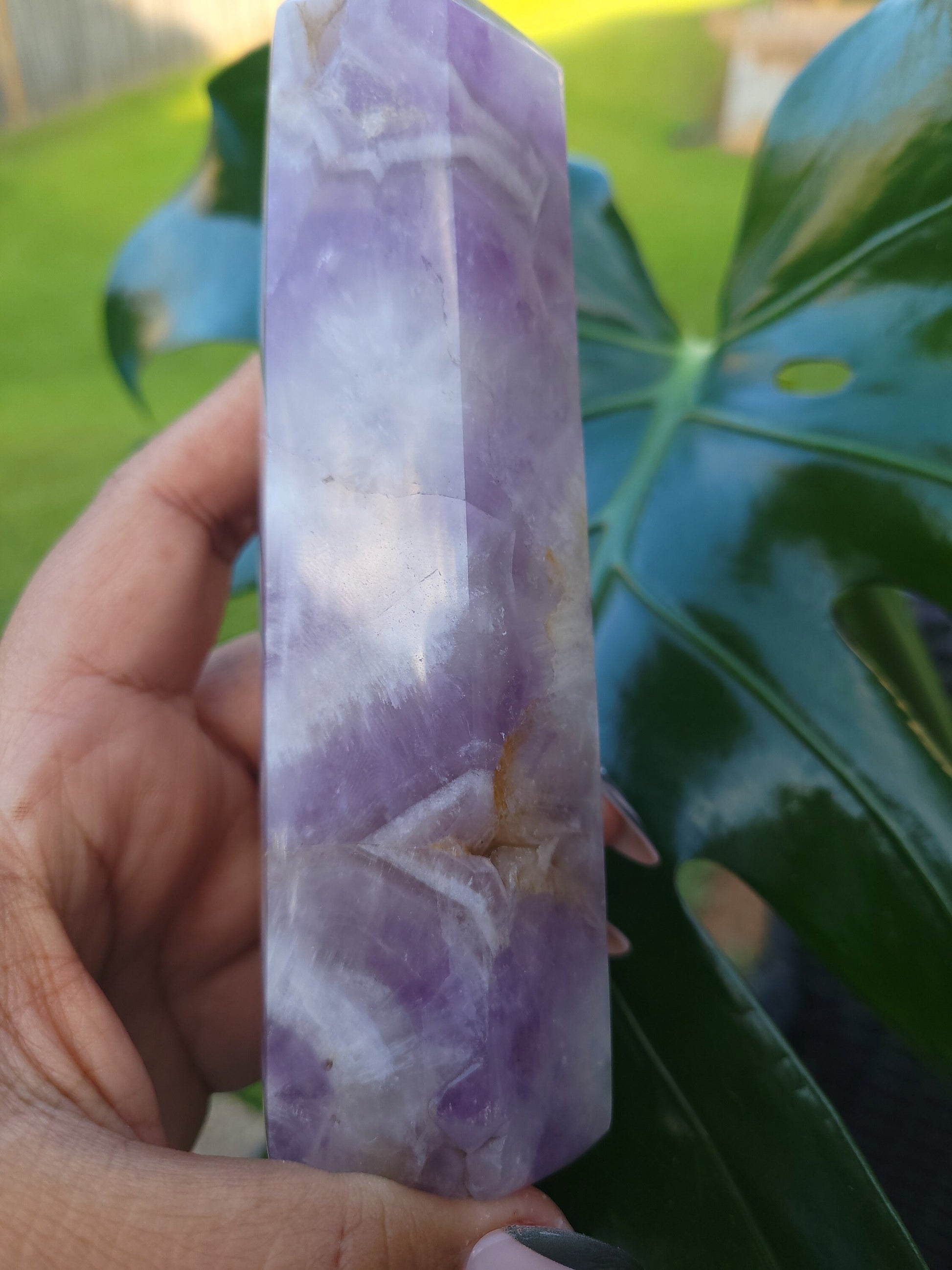 AAA Grade Purple Amethyst, Smoky Quartz with Golden Healer | Obelisk Tower | From Madagascar | Home Decor | Crystal Collector | Gift Ideas