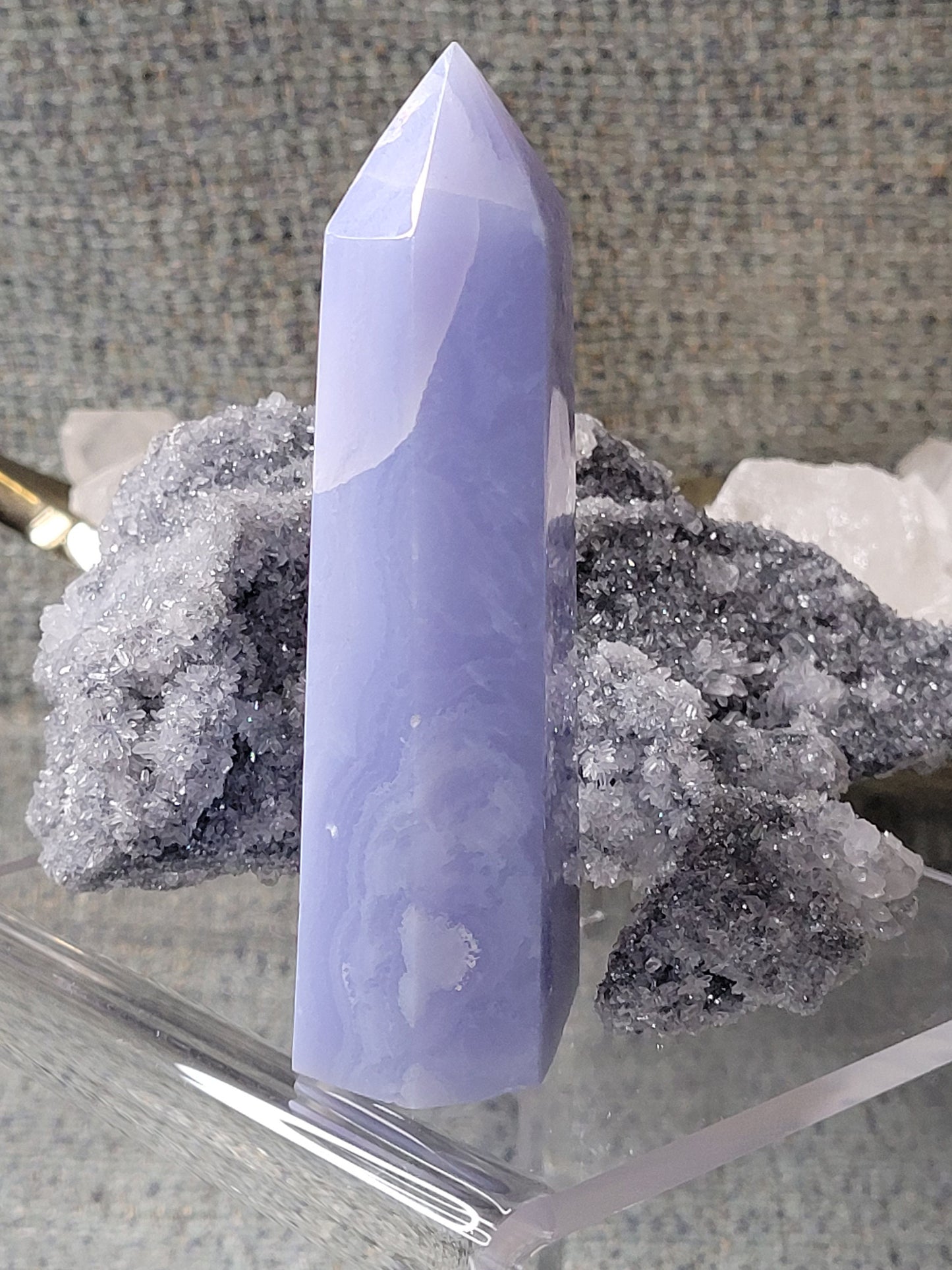Beautiful Blue Lace Agate Tower | Gorgeous Banding | Chalcedony Crystal Collector | Home Decor |Throat Chakra| Meditation Tool| From Namibia