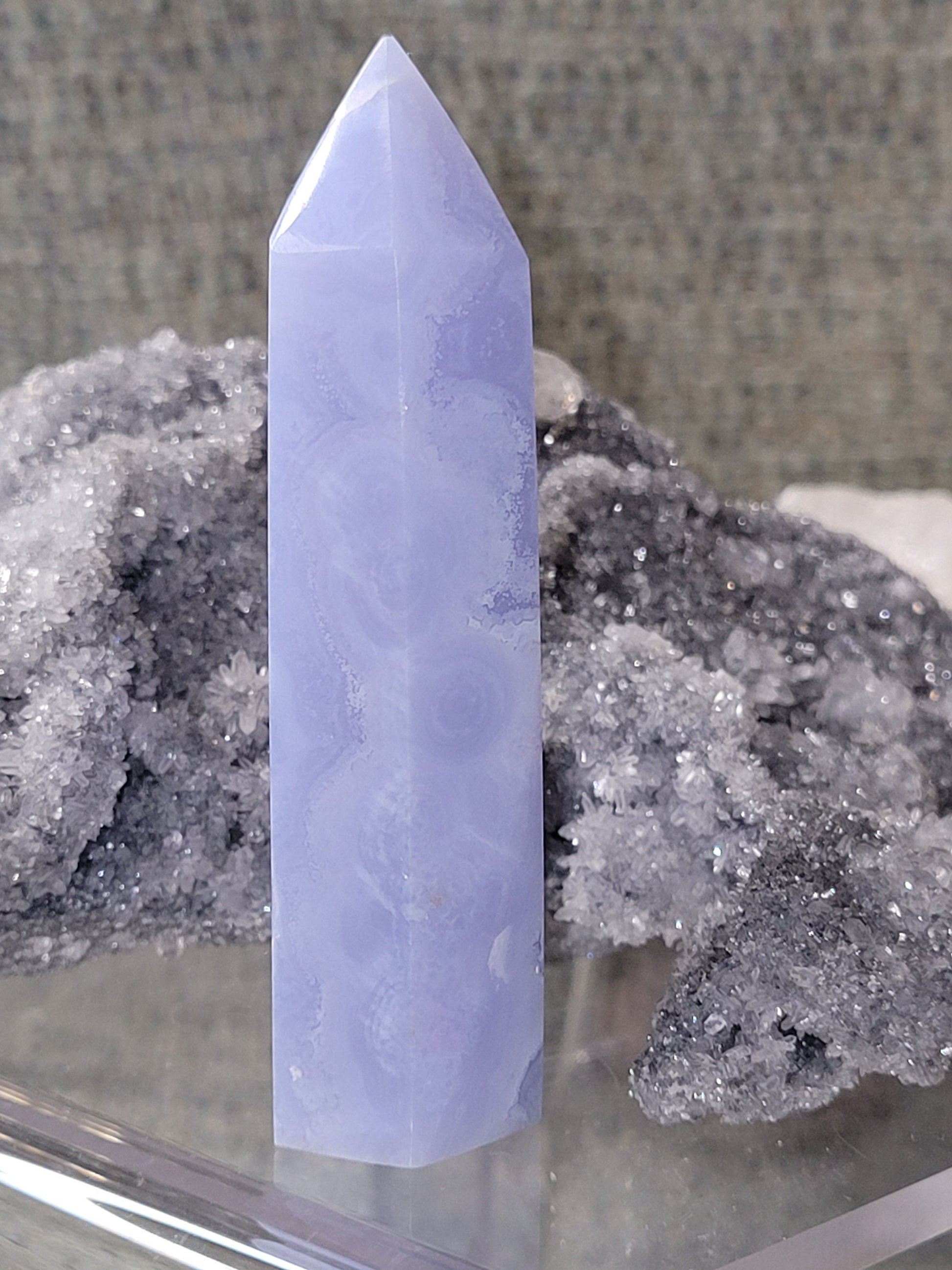 Beautiful Rare Blue Lace Agate Obelisk - Tower with beautiful banding.