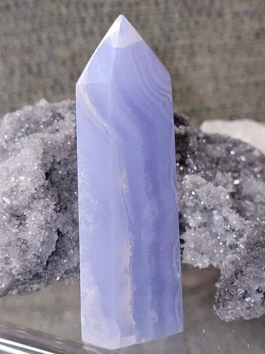 Beautiful Rare Blue Lace Agate Obelisk - Tower with beautiful banding.