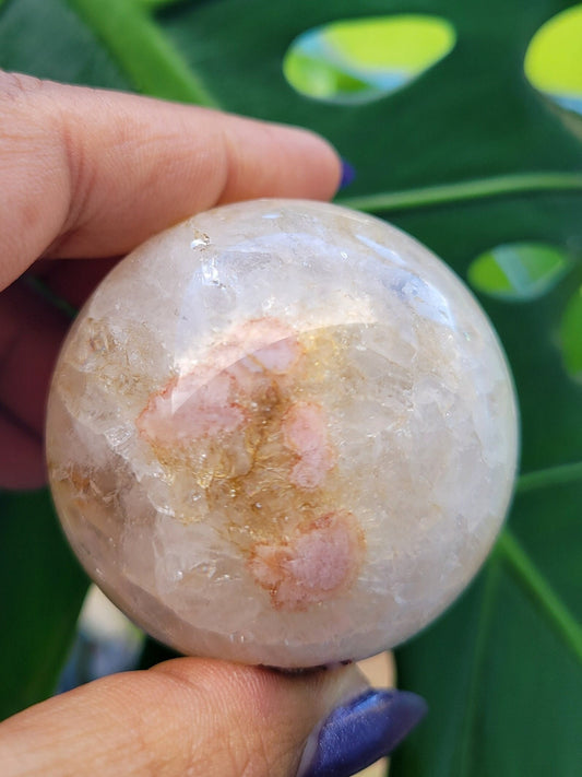 51mm Druze Quartz with Flower Agate Sphere - Golden Healer - Crystal Collector - Home Decor - Birthday - Anniversary - Love - Gift