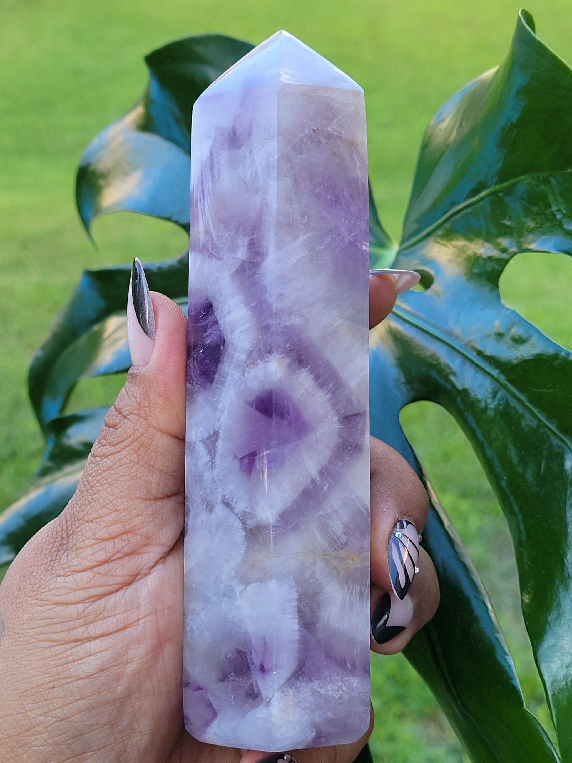 AAA Grade Purple Amethyst, Smoky Quartz with Golden Healer | Obelisk Tower | From Madagascar | Home Decor | Crystal Collector | Gift Ideas