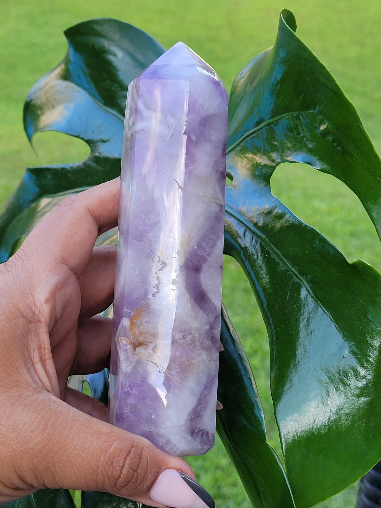 AAA Grade Purple Amethyst, Smoky Quartz with Golden Healer | Obelisk Tower | From Madagascar | Home Decor | Crystal Collector | Gift Ideas