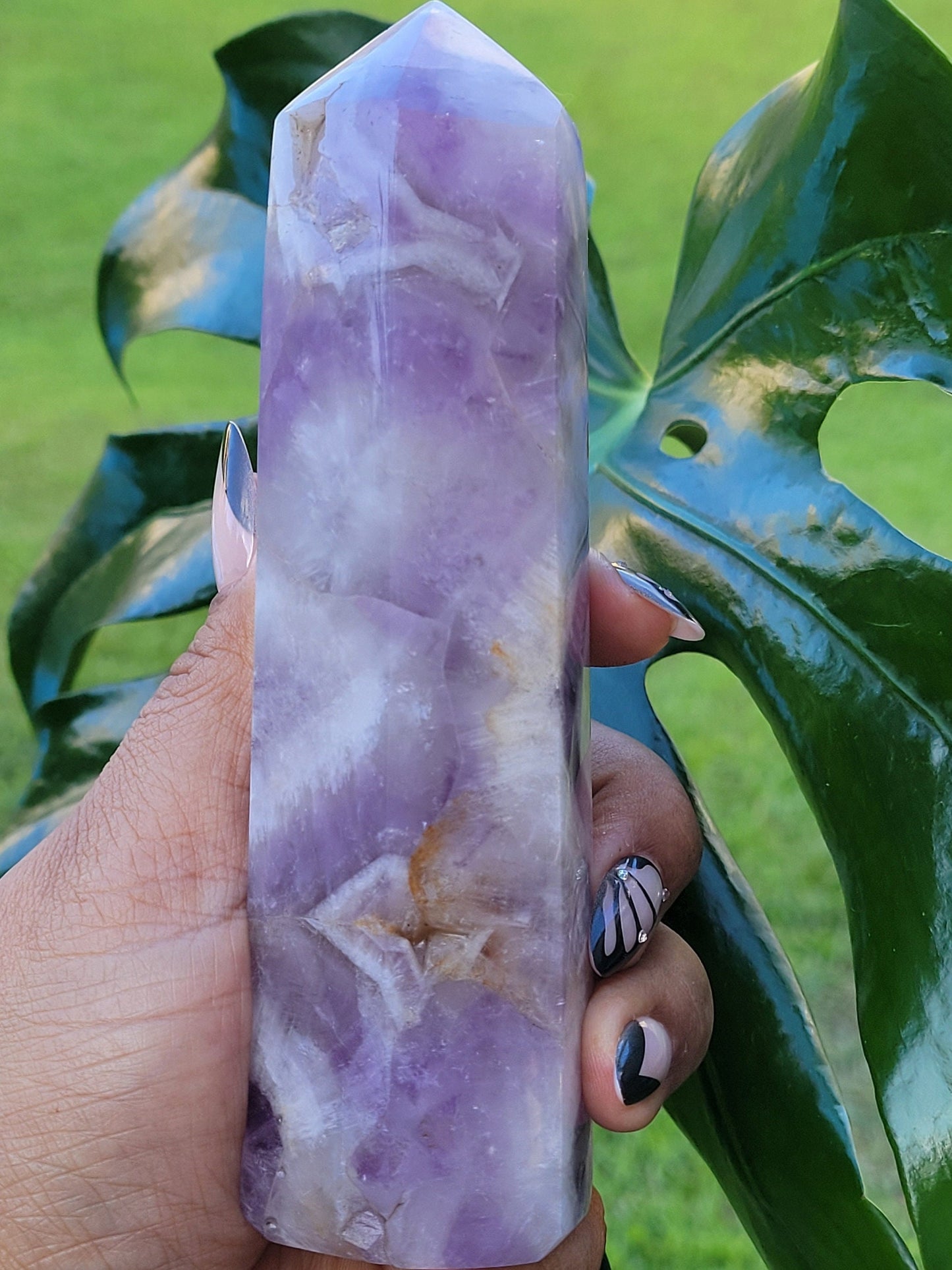 AAA Grade Purple Amethyst, Smoky Quartz with Golden Healer | Obelisk Tower | From Madagascar | Home Decor | Crystal Collector | Gift Ideas
