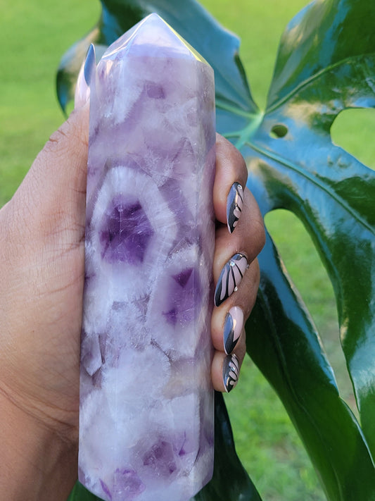 AAA Grade Purple Amethyst, Smoky Quartz with Golden Healer | Obelisk Tower | From Madagascar | Home Decor | Crystal Collector | Gift Ideas