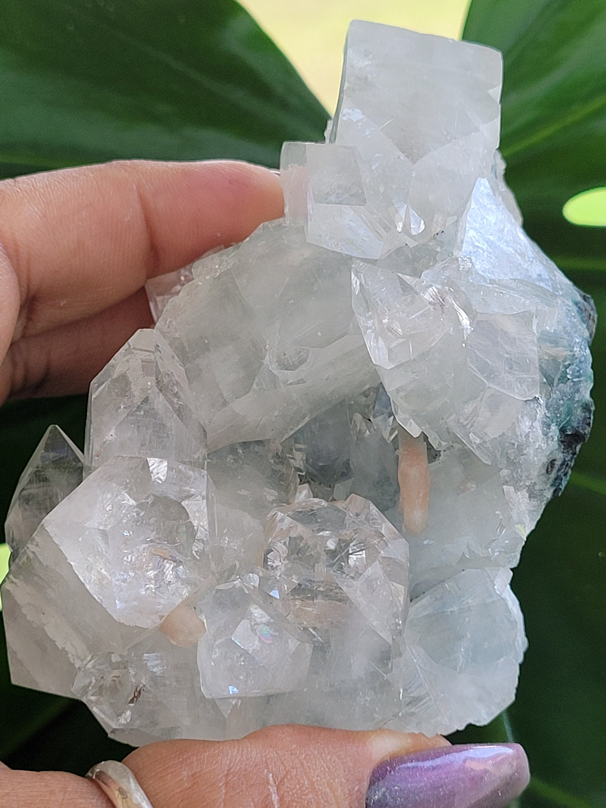 Gorgeous HQ Diamond Apophyllite with Peach Stilbite on Blue Chalcedony - India - Crystal Dbl Sided- Crystal Collector - Home Decor - Gift -