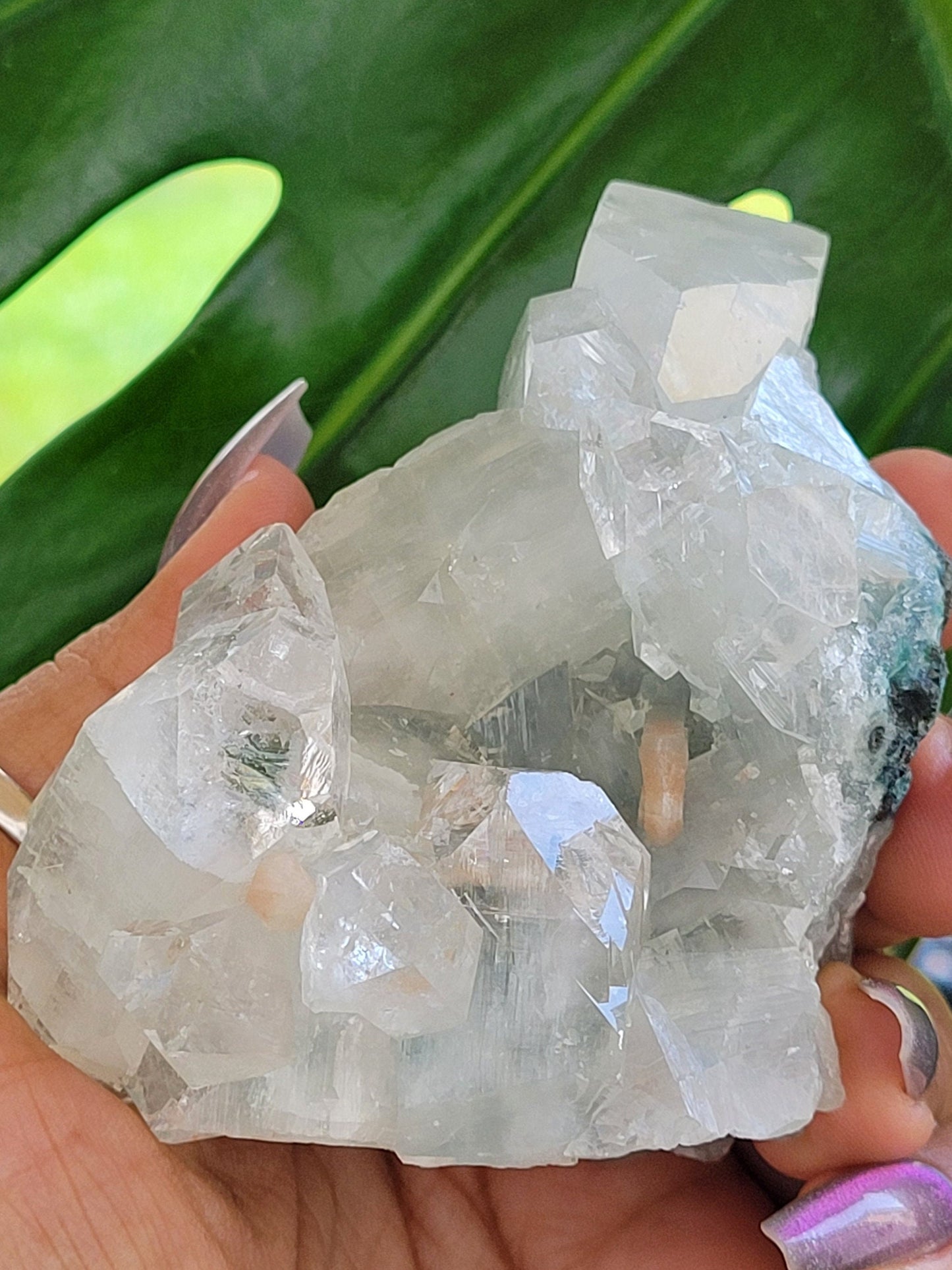 Gorgeous HQ Diamond Apophyllite with Peach Stilbite on Blue Chalcedony - India - Crystal Dbl Sided- Crystal Collector - Home Decor - Gift -