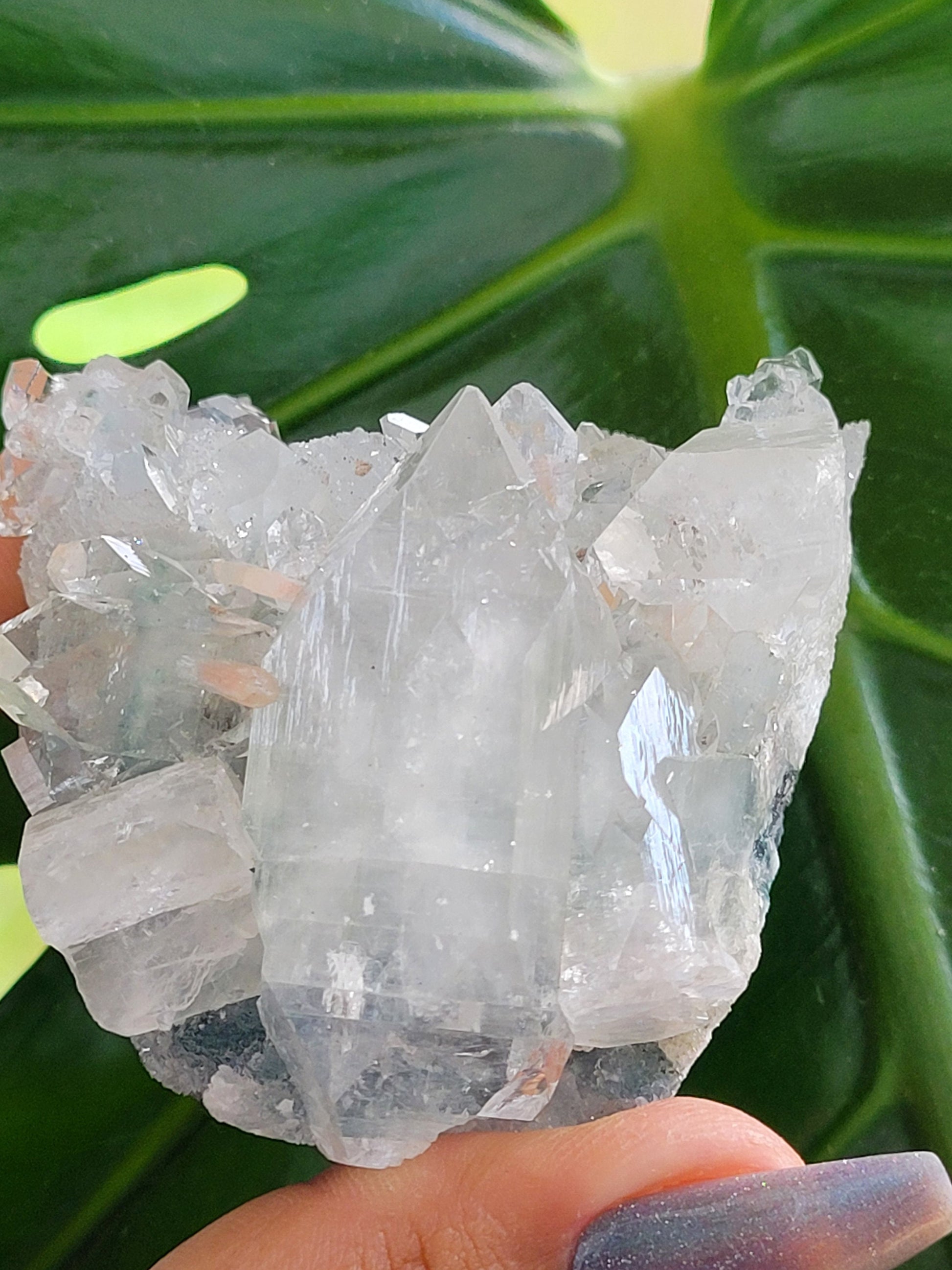 Gorgeous HQ Diamond Apophyllite with Peach Stilbite on Blue Chalcedony - India - Crystal Specimen - Crystal Collector - Home Decor - Gift