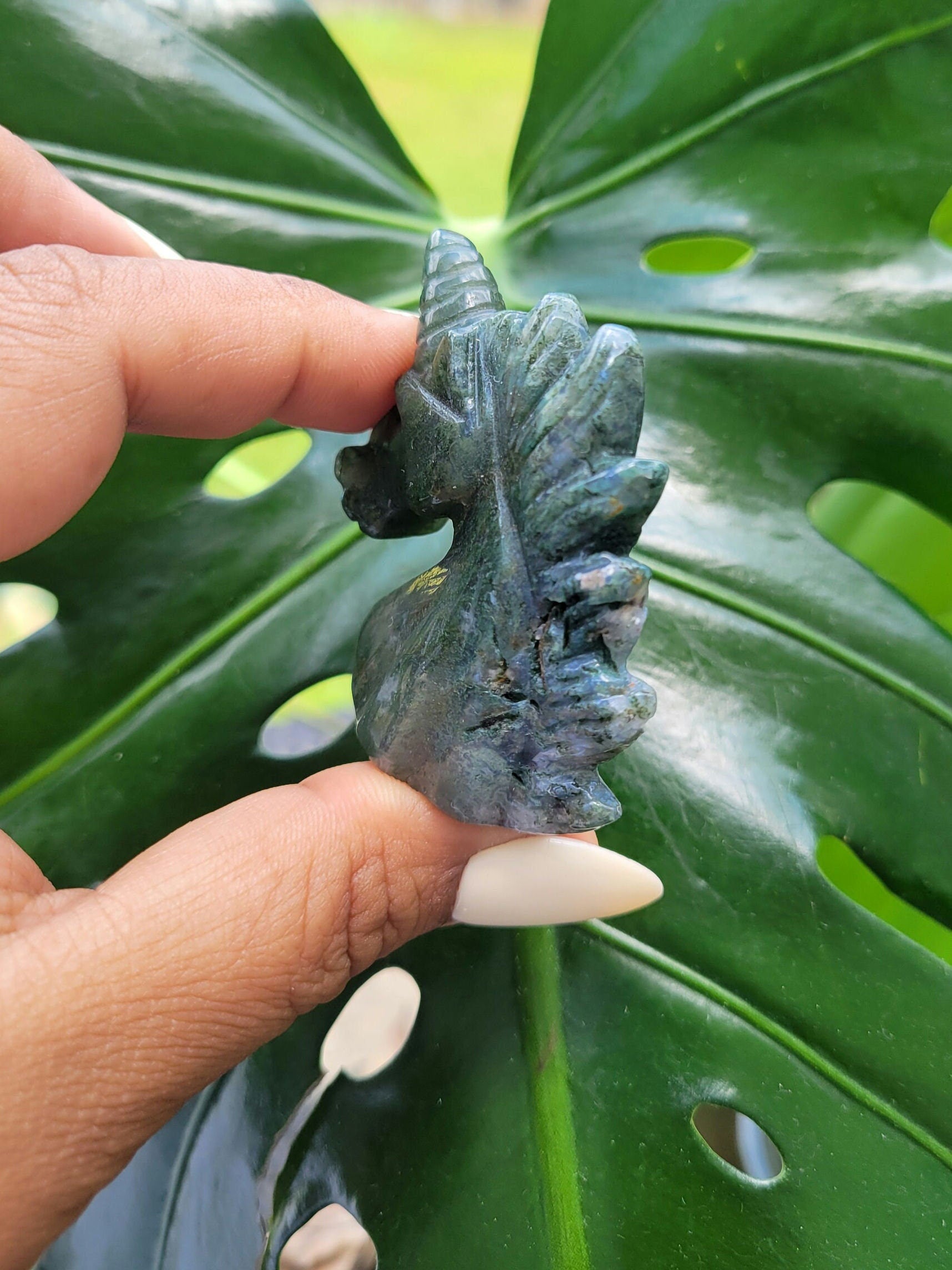 Moss Agate Unicorn Crystal Carving - Crystal Collector - Master Carver - Gift - Luxury Home Decor