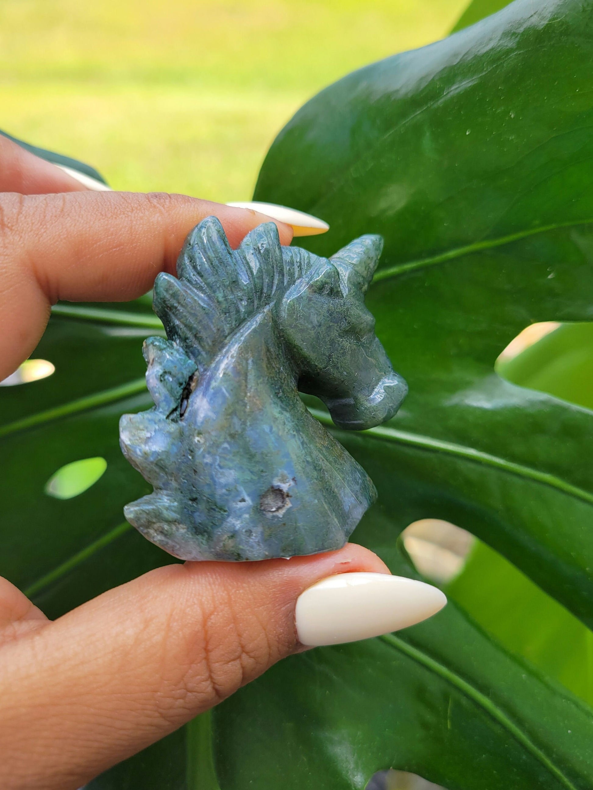 Moss Agate Unicorn Crystal Carving - Crystal Collector - Master Carver - Gift - Luxury Home Decor