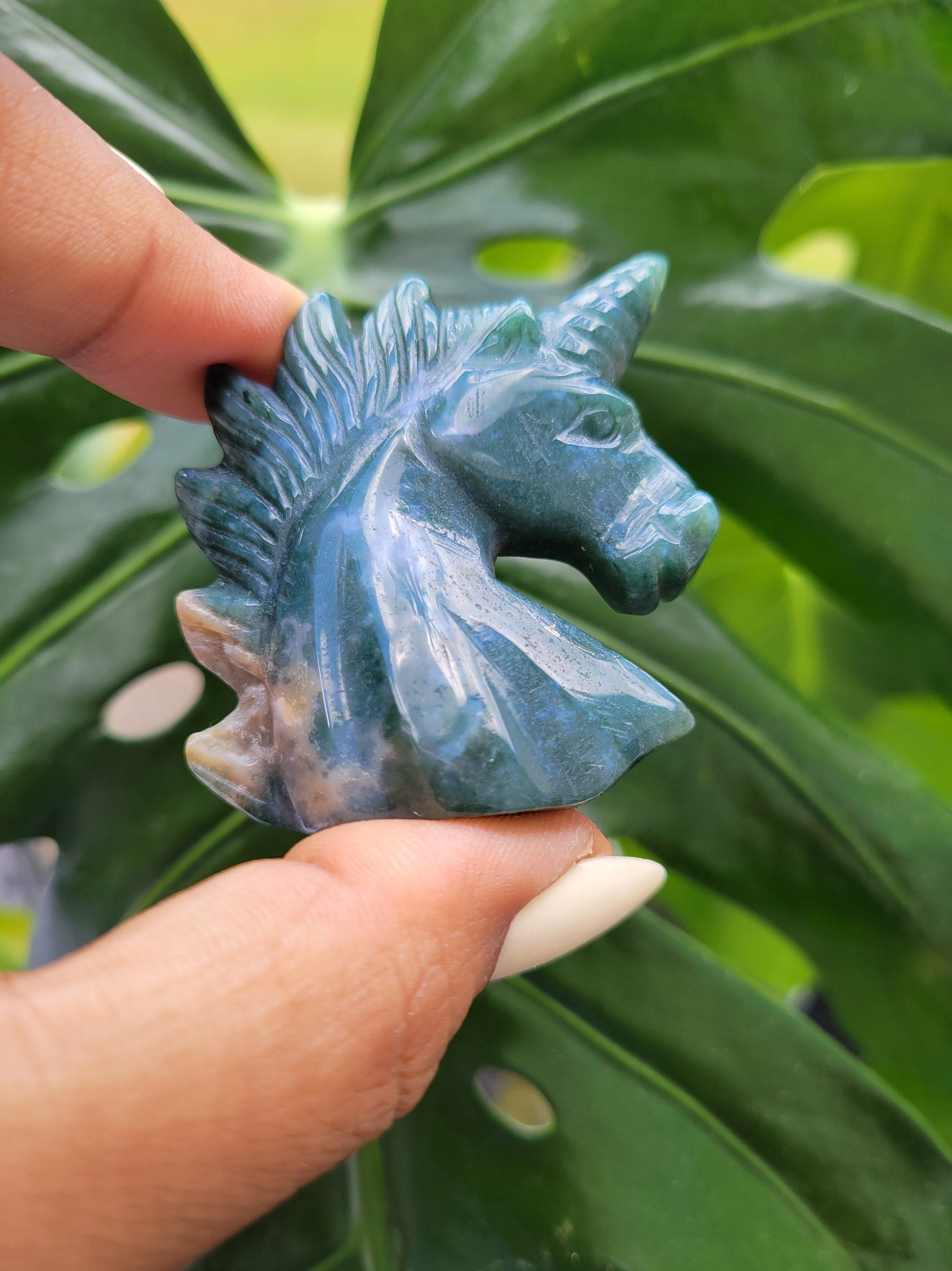 Moss Agate Unicorn Crystal Carving - Crystal Collector - Master Carver - Gift - Luxury Home Decor